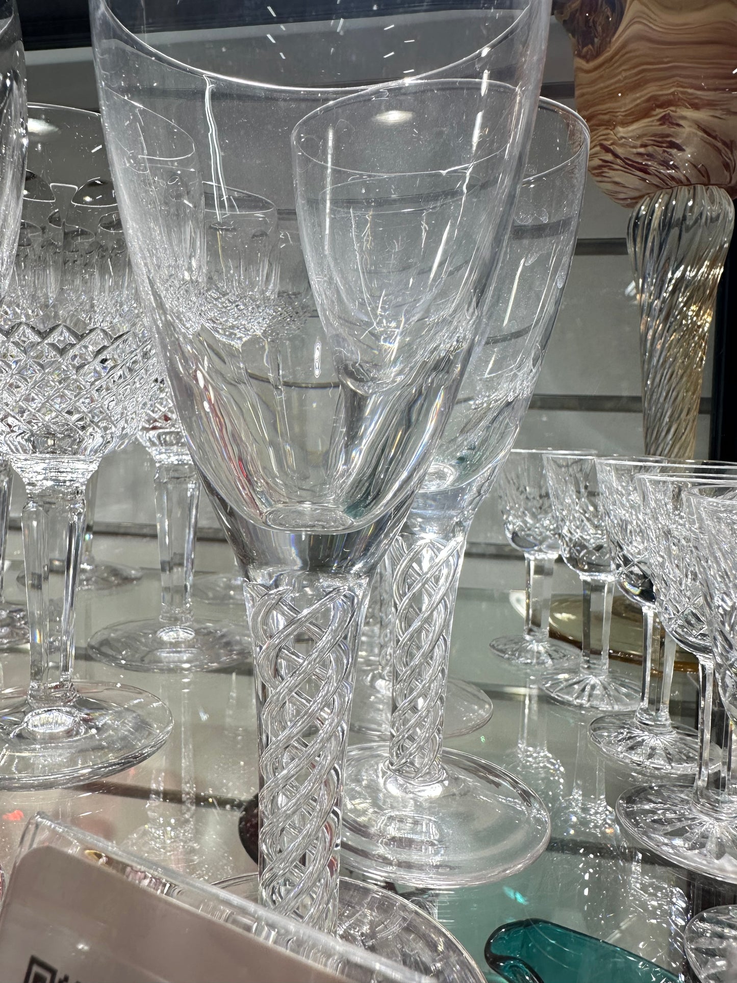 Four Stuart Air Twist Glass Goblets