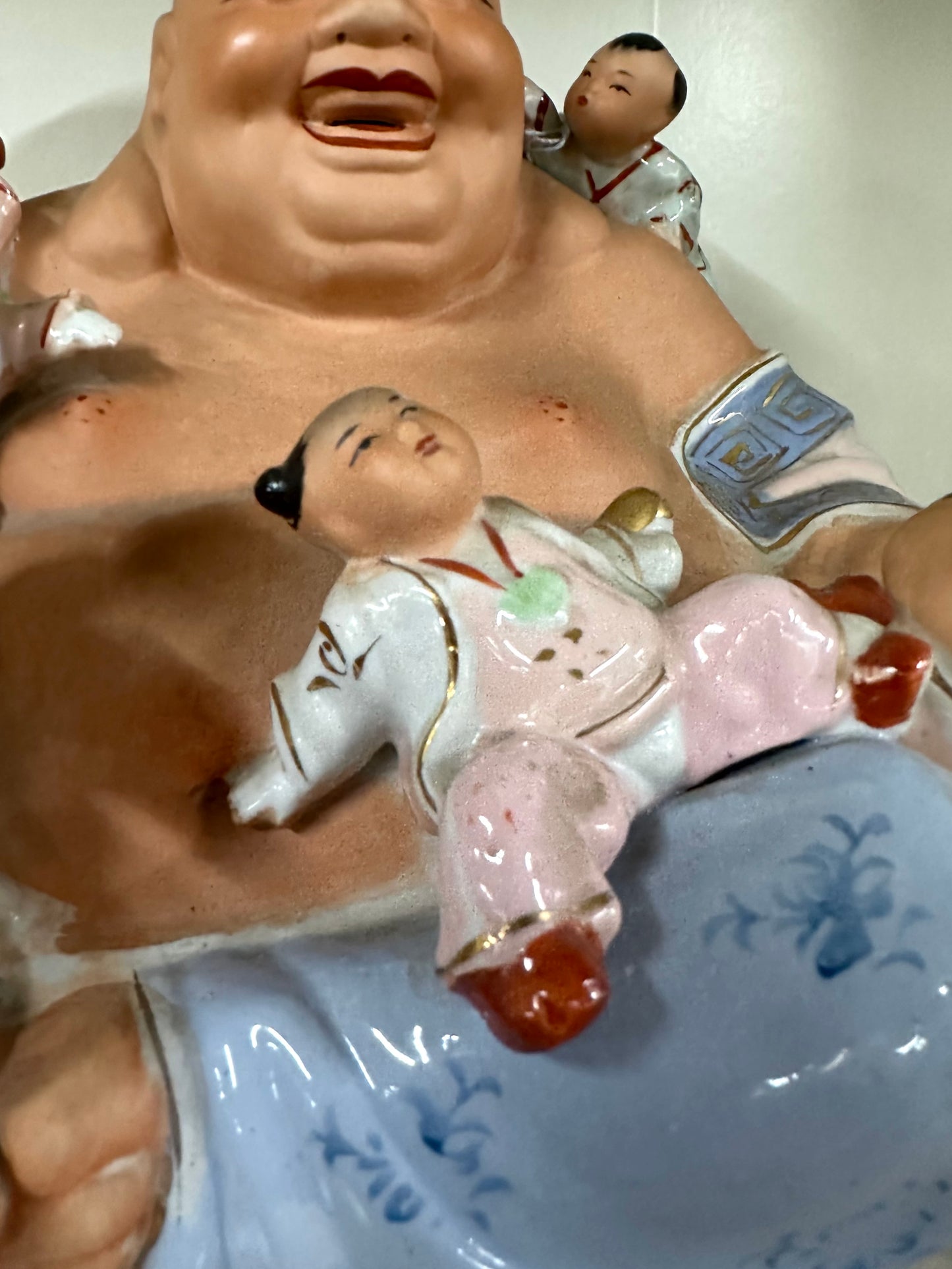 Chinese Porcelain Laughing Bhudda with Children, XL