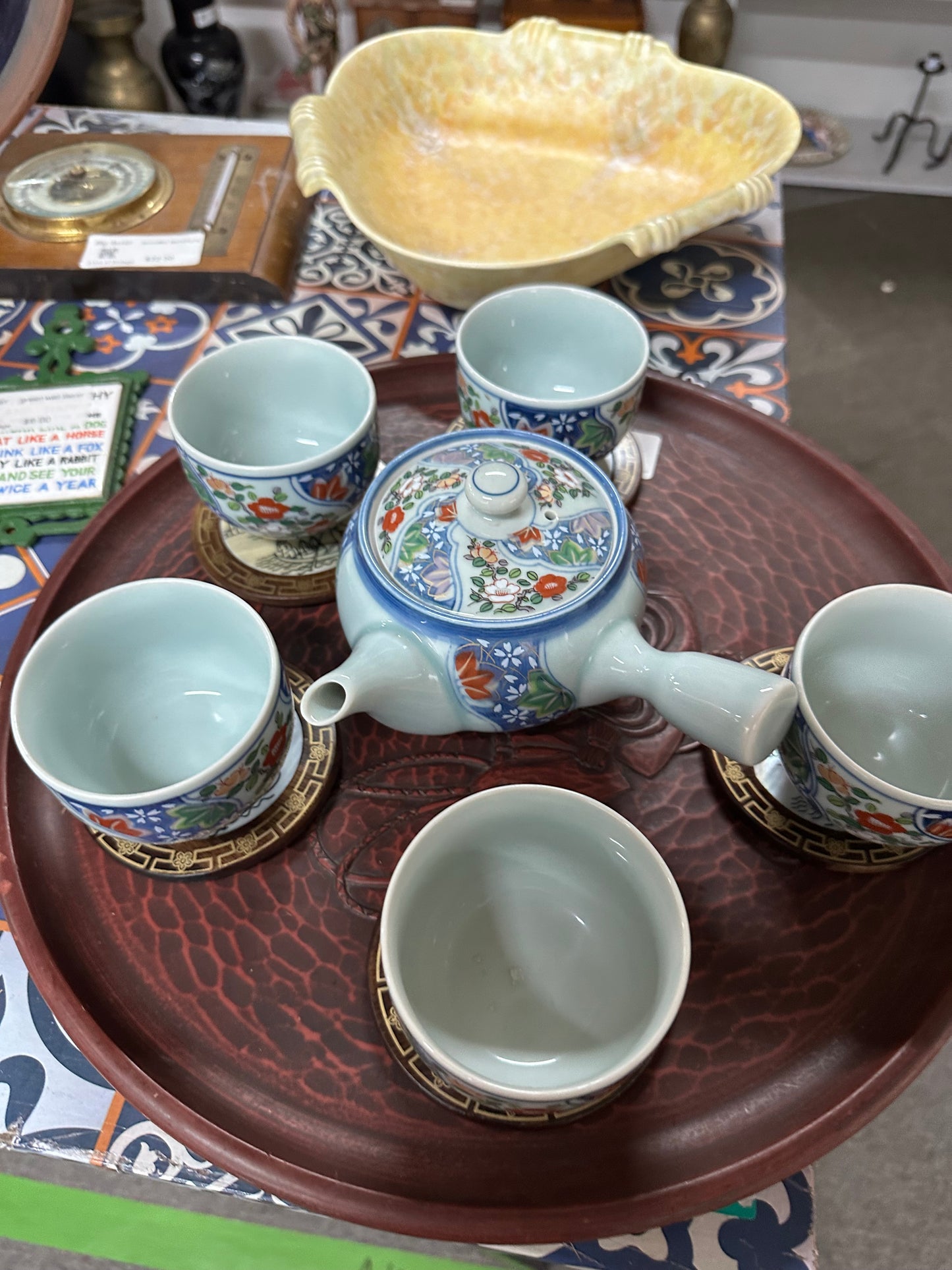 7P Vintage Japanese Japanese Kyusu Style Ceramic Tea Se