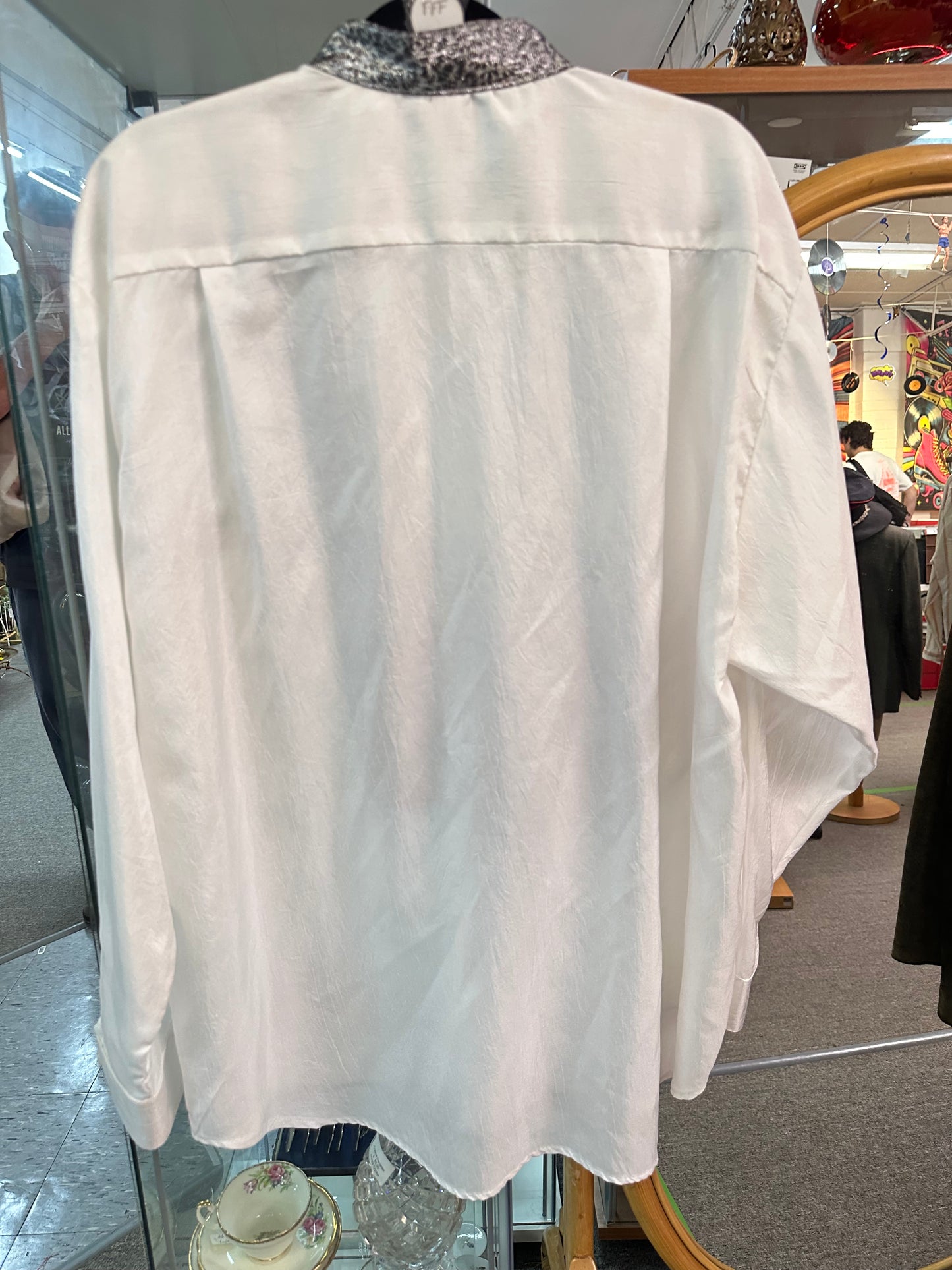 Vintage Italian Tuxedo Dinner Shirt – Silver Lurex Trim – XL