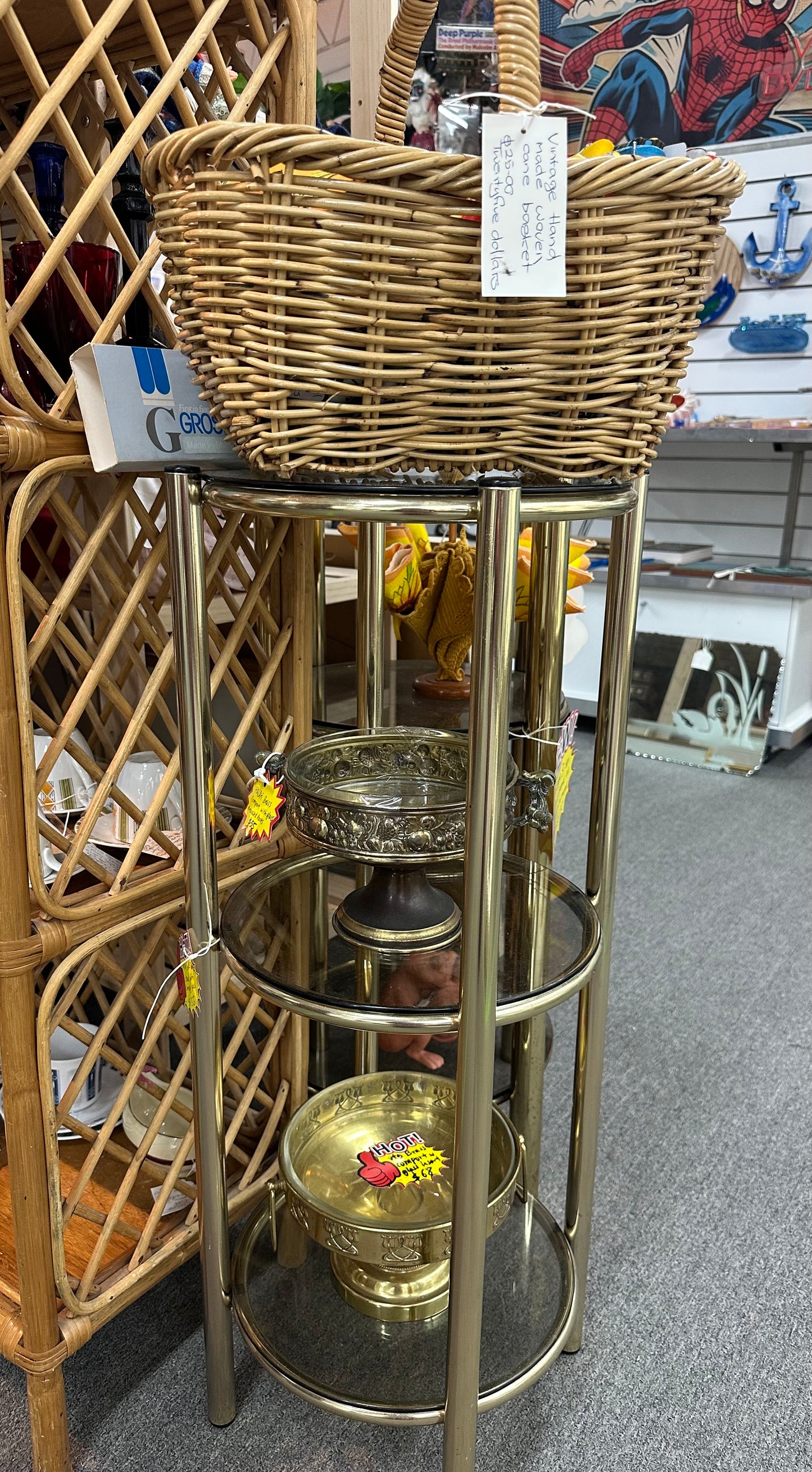Mid-Century Brass & Glass Three-Tier Display Stand –
