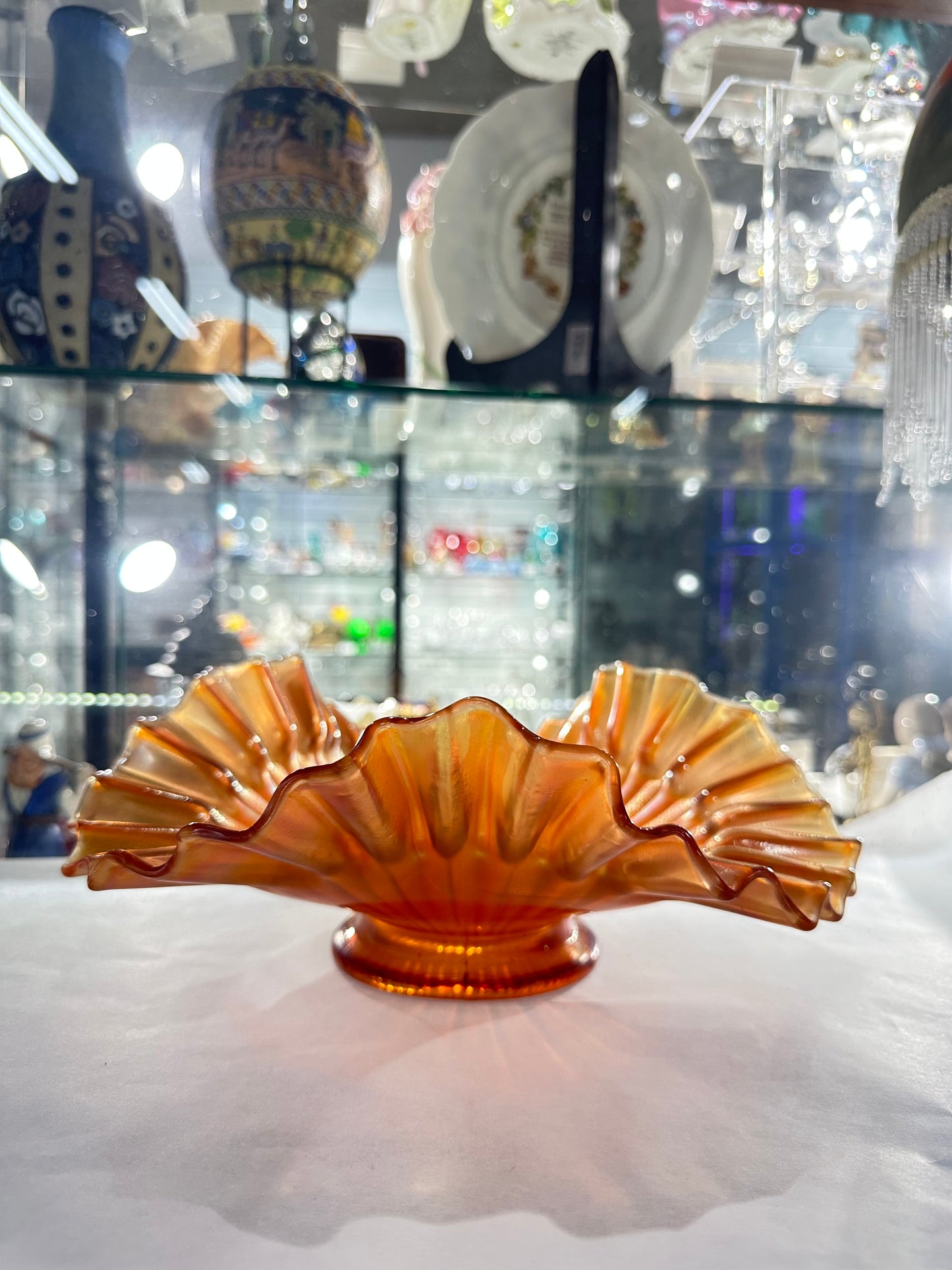 Fenton Stippled Rays Crimped Ruffled Bowl