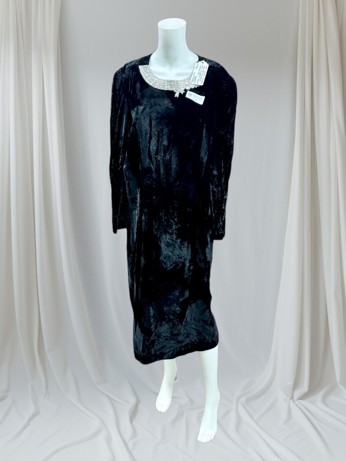 Labeled black Velvet dress with crystal Bead Neckline