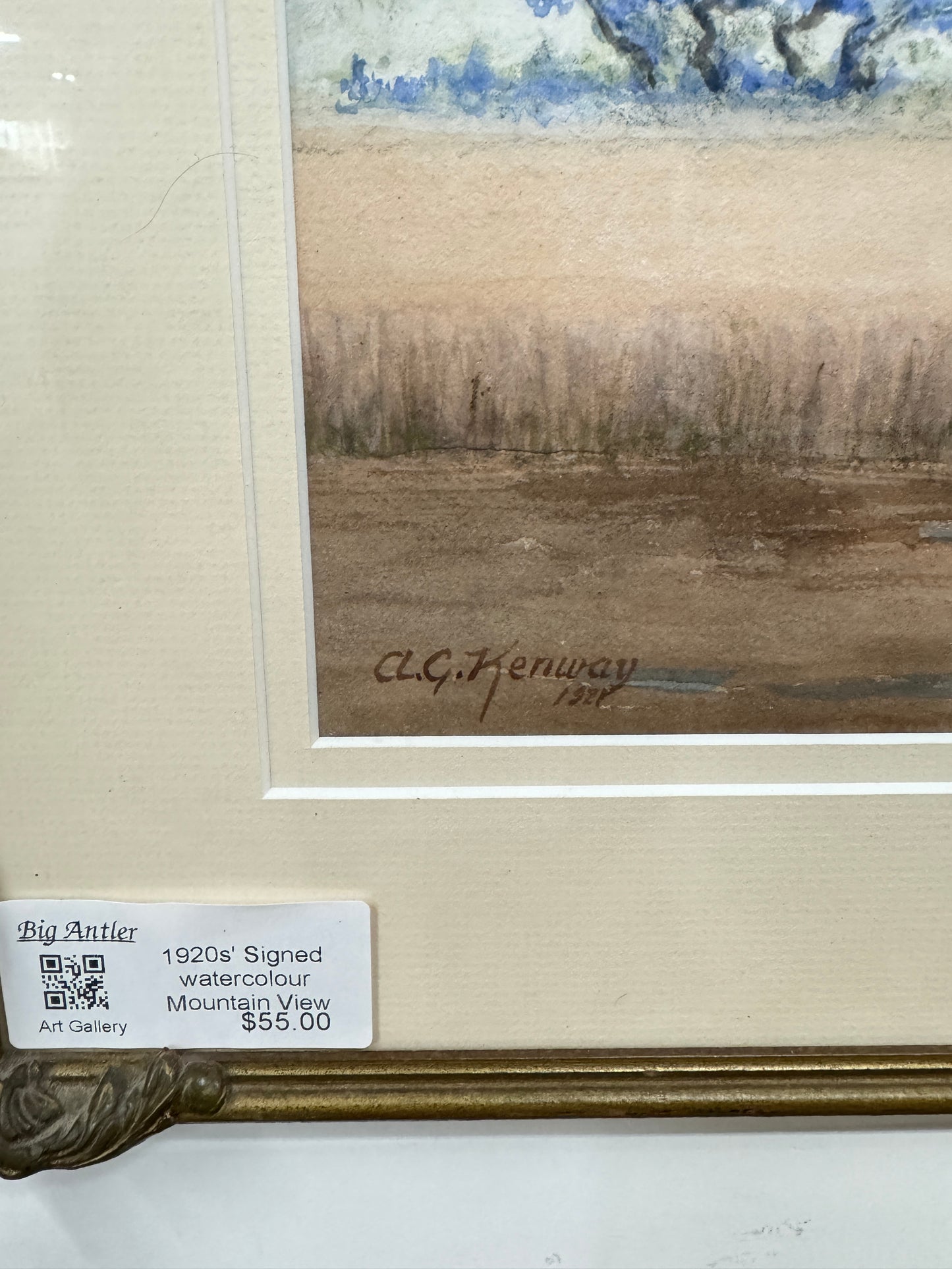 1920s' Signed watercolour Mountain View