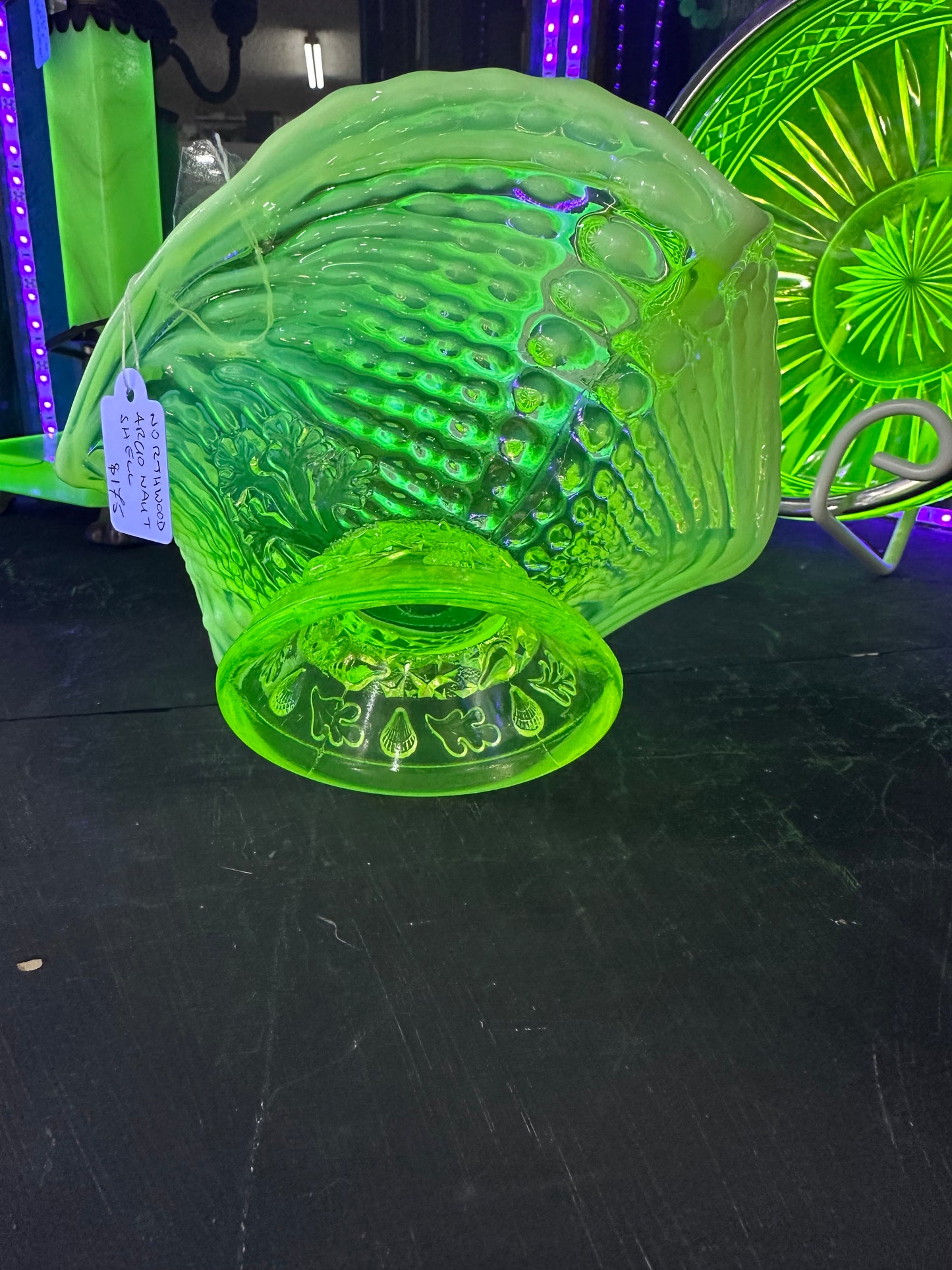 1890 Northwood uranium glass, Argunaut Shell , depression vaseline glass