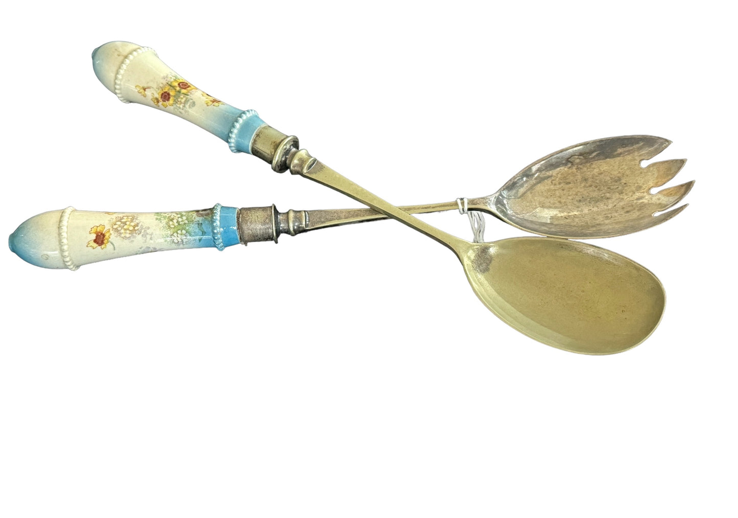 George Jones & Sons Ceramic silver rimmed salad bowl with servers