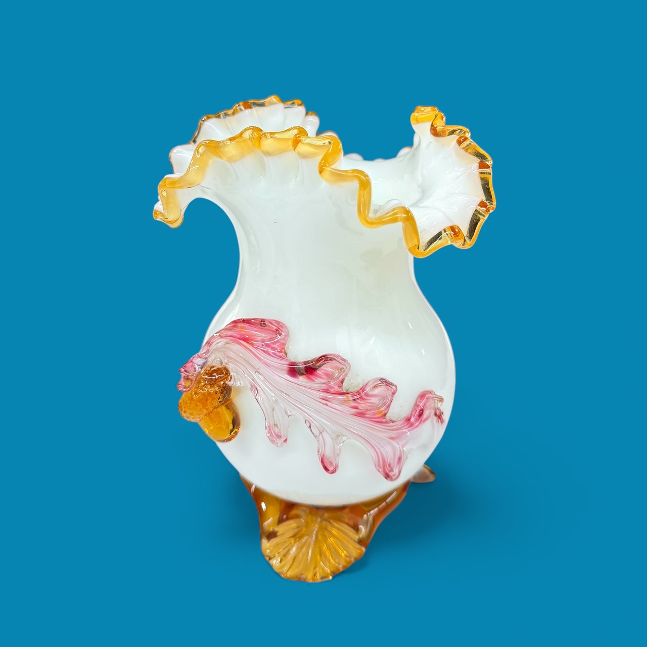 Victorian Stevens and Williams. art glass vase,uranium glass,white opal