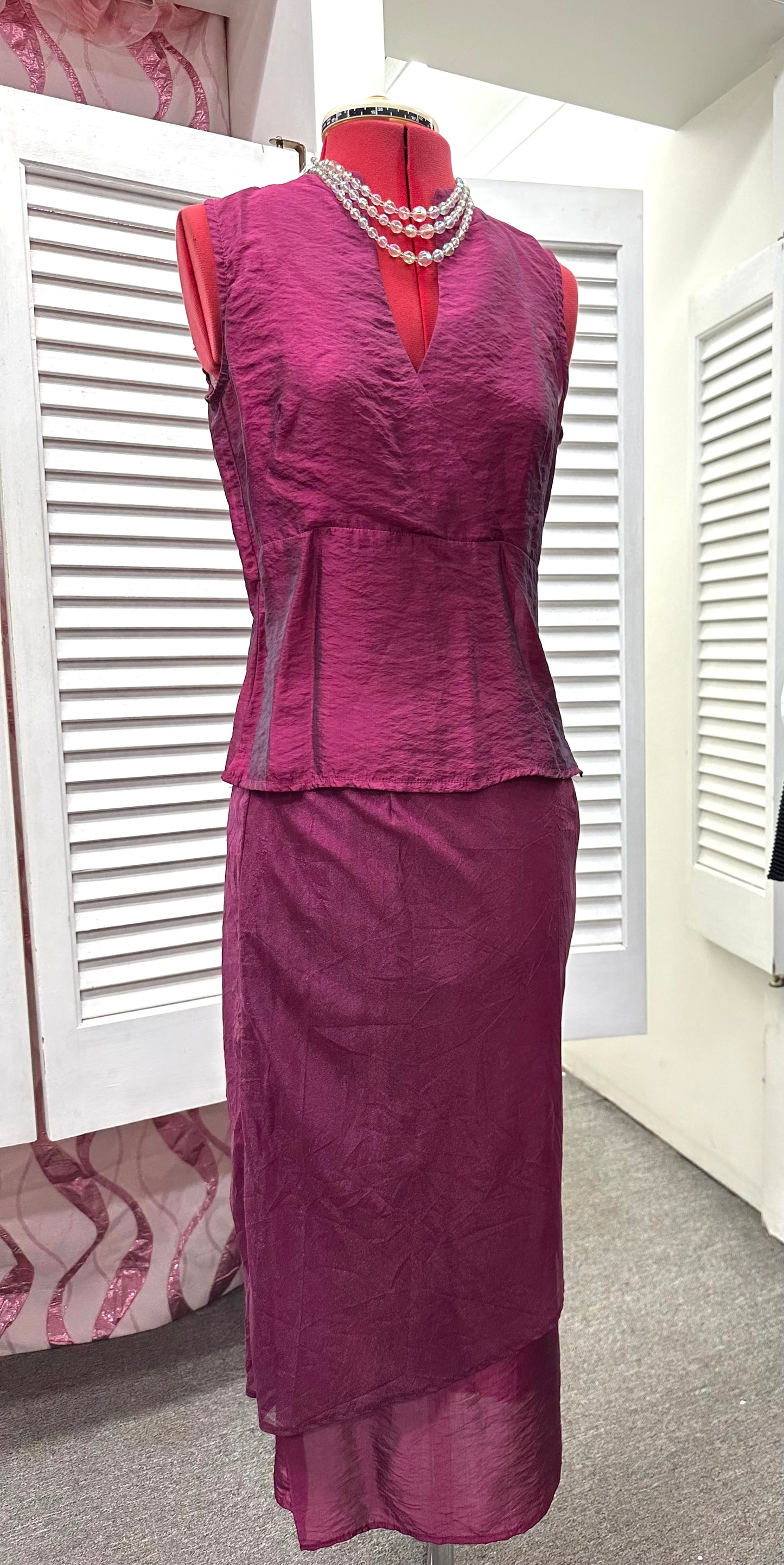 Magenta 2 Piece Ojay Top + Skirt French Fabric