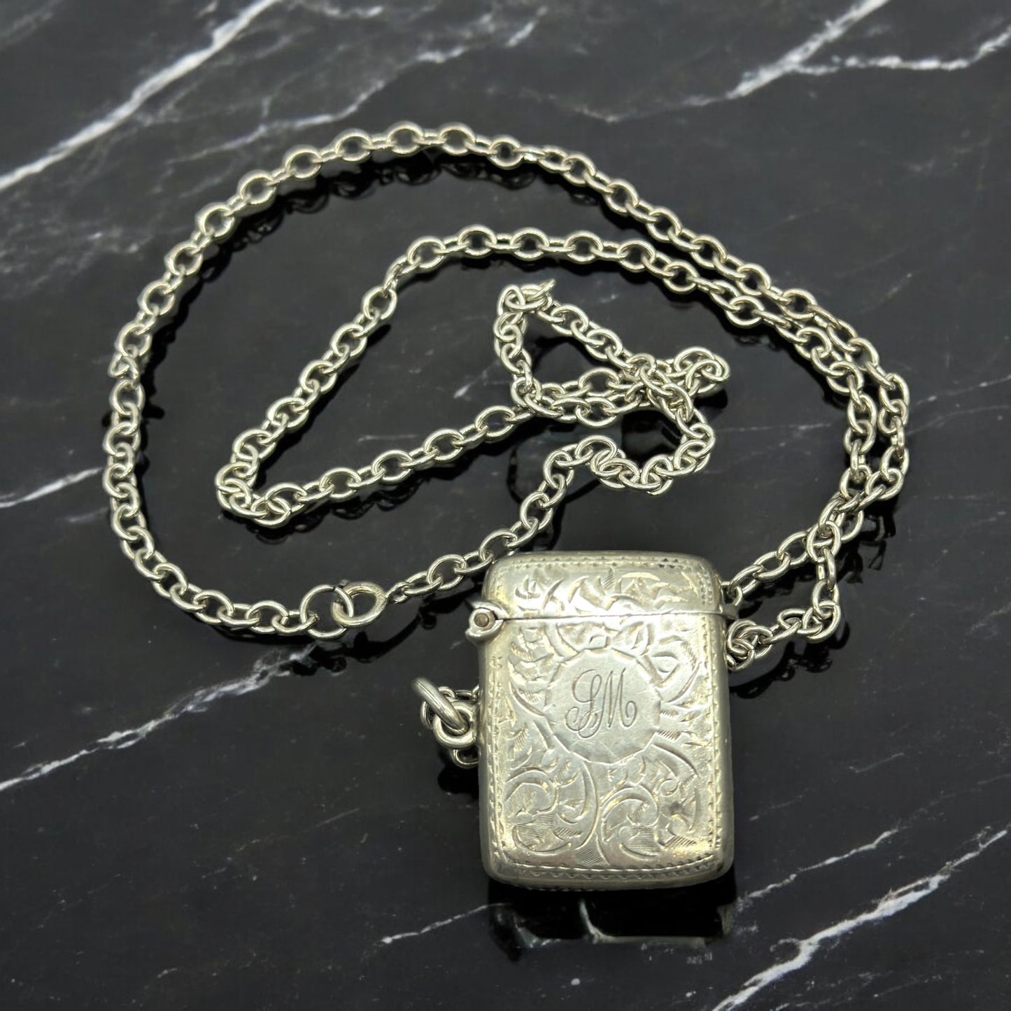 Sterling Silver Vesta Case with Chain