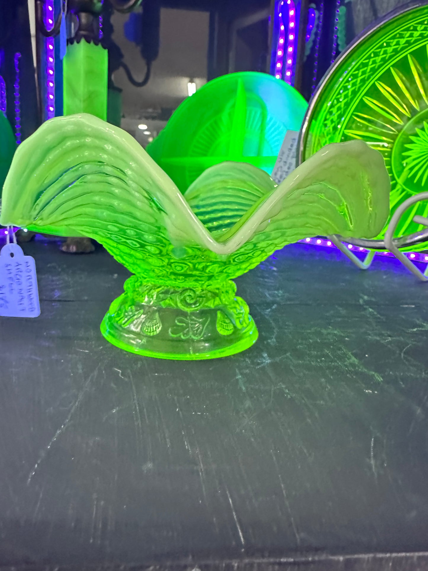 1890 Northwood uranium glass, Argunaut Shell , depression vaseline glass