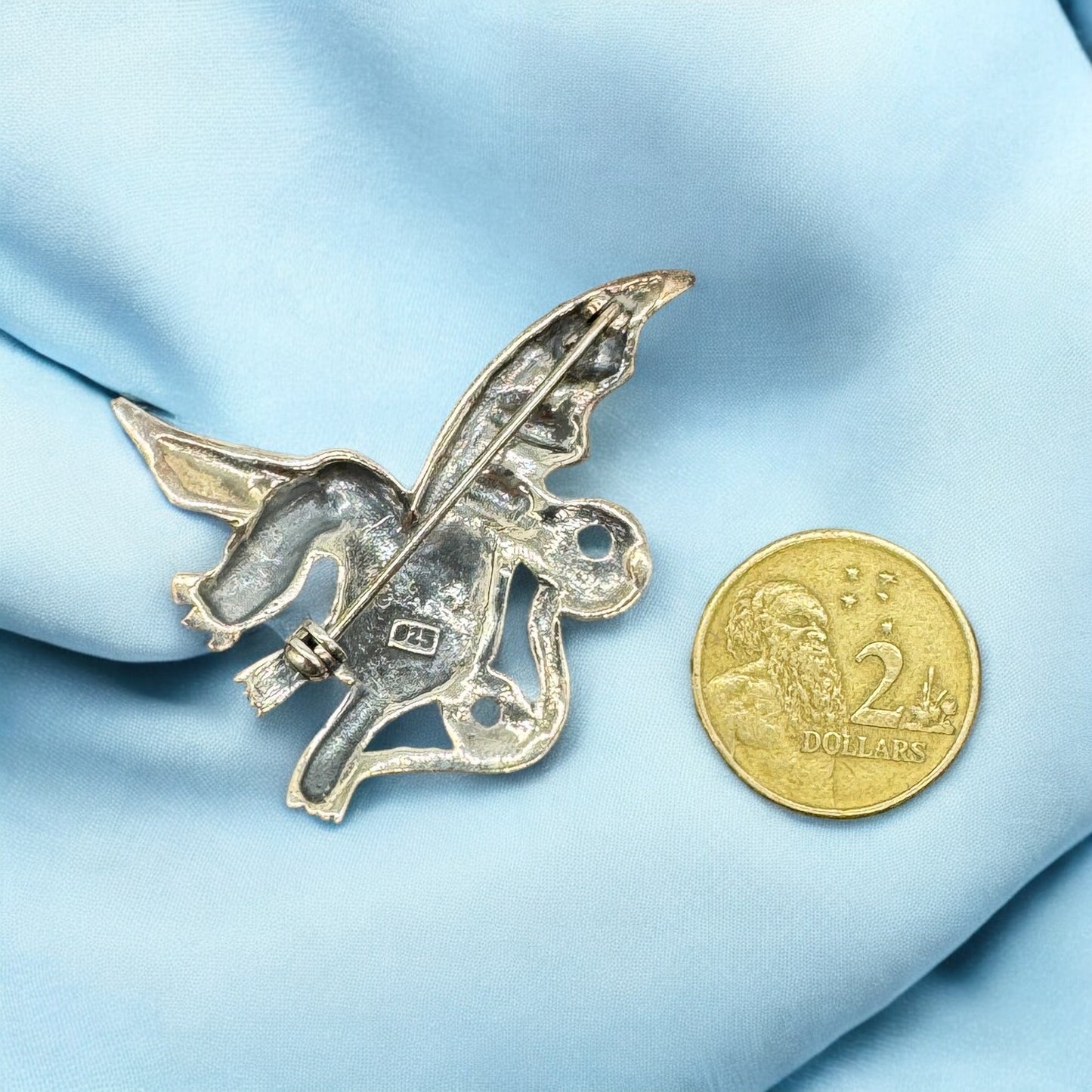 Sterling Silver Marcasite and Blue Enamel Dragon Brooch