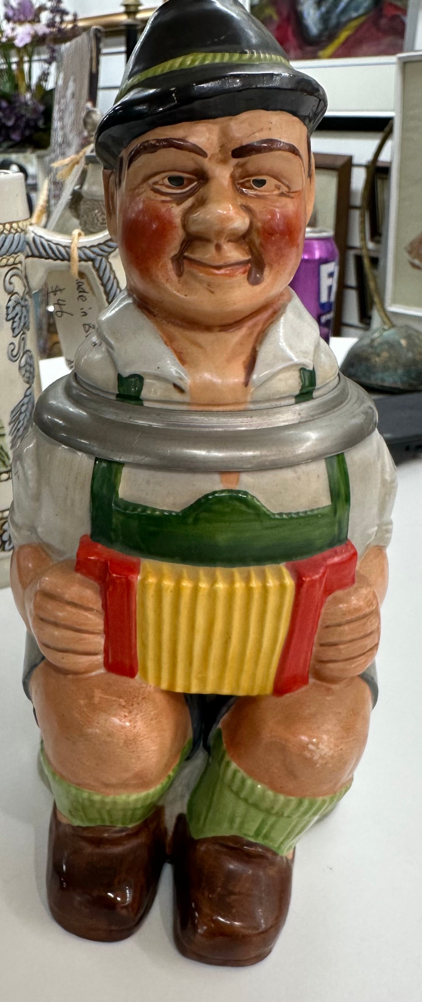 Antique Merkelbach Beer Stein Musician Accordion Player,made in Germany