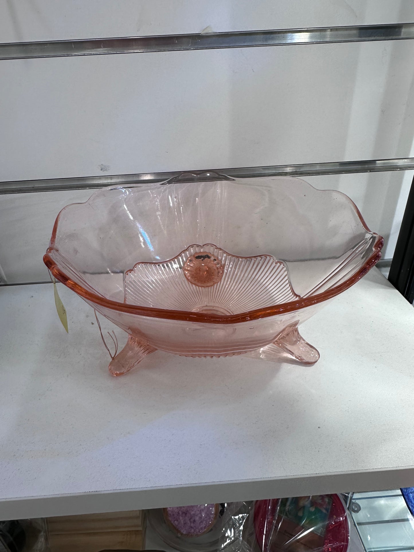 1930s USA Lancaster Jubilee Pink Glass Bowl Tripod Feet