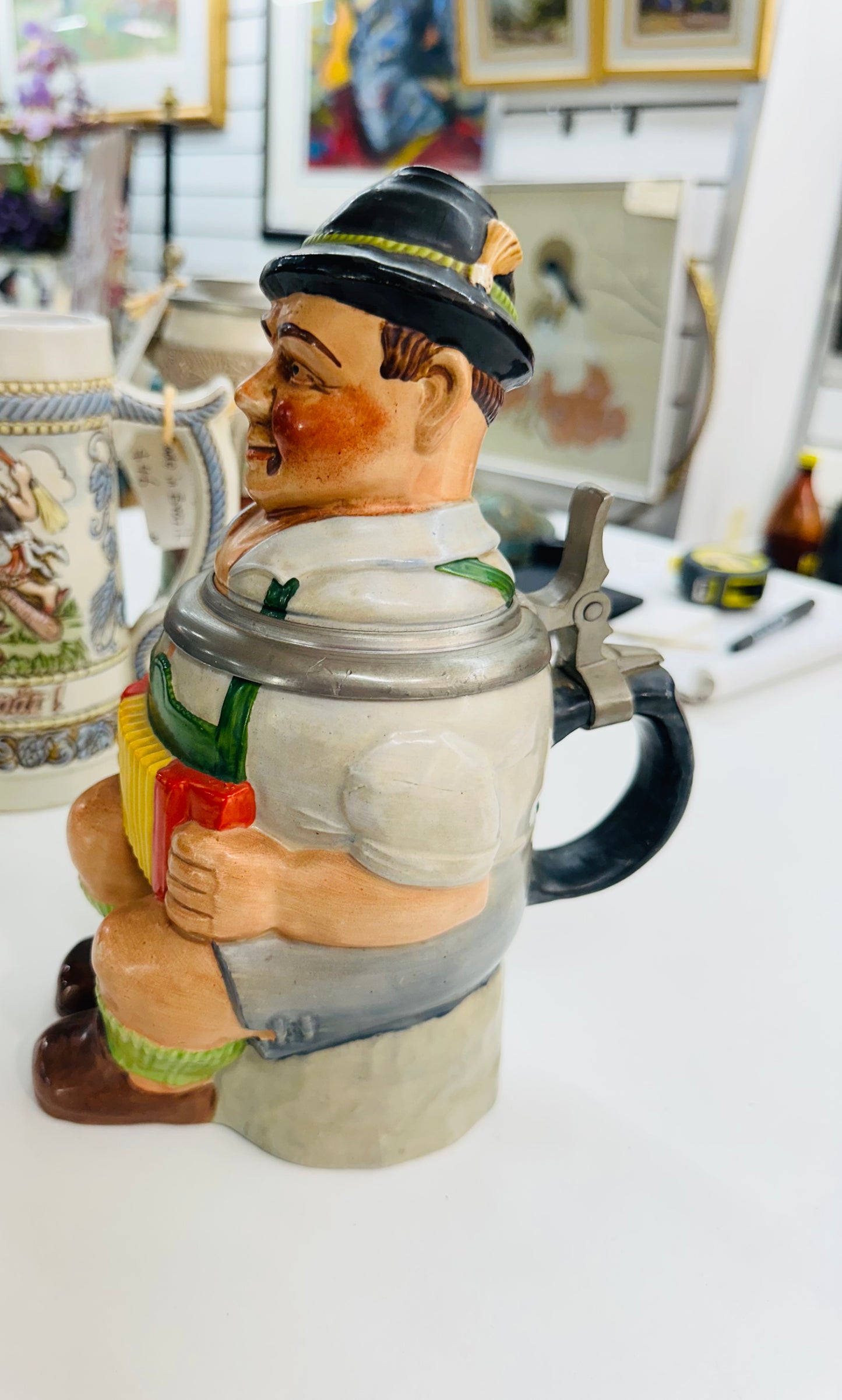 Antique Merkelbach Beer Stein Musician Accordion Player,made in Germany