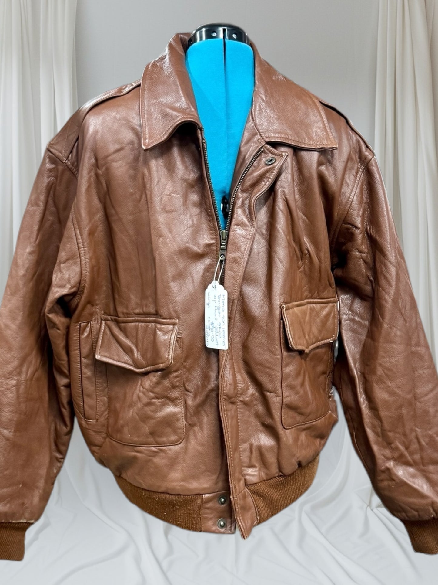 Men’s Tab Leather Bomber Style Zip Front Jacket