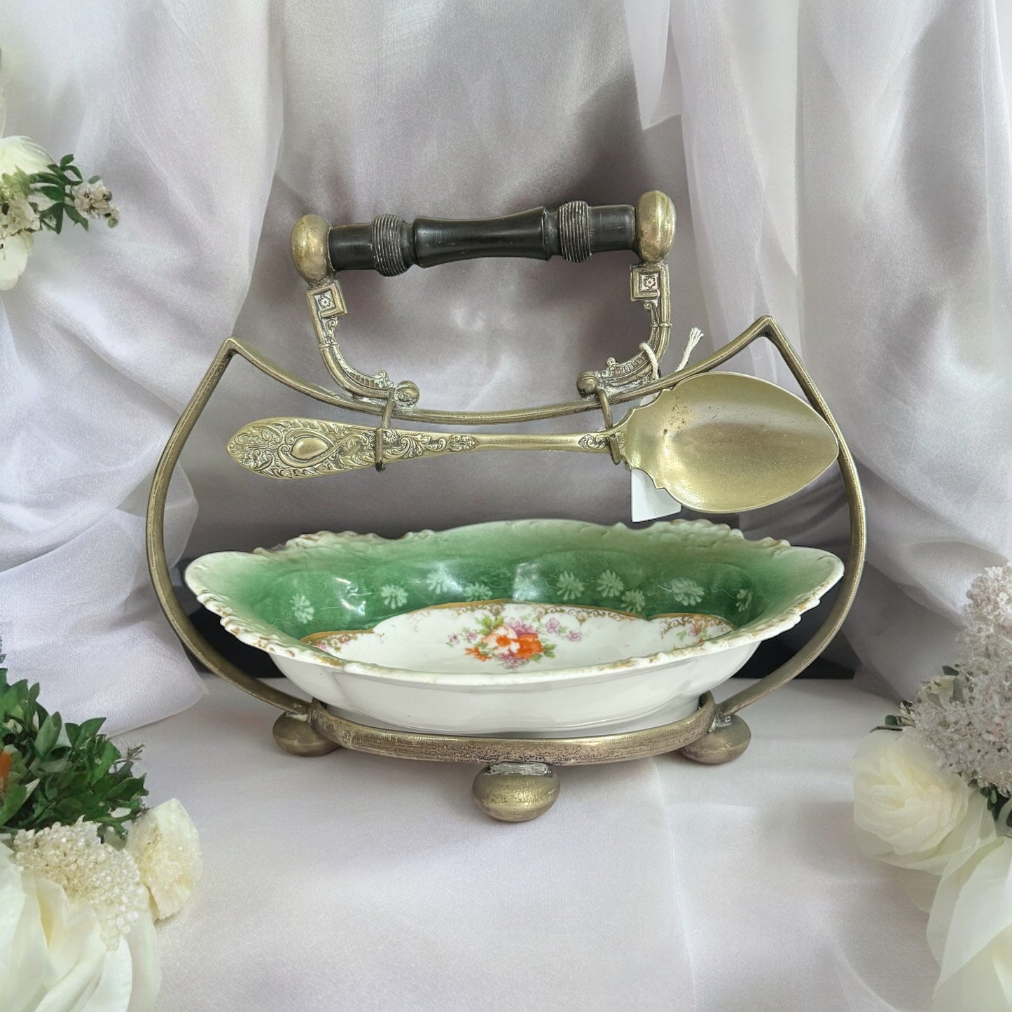 Antique Serving bowl with silver spoon