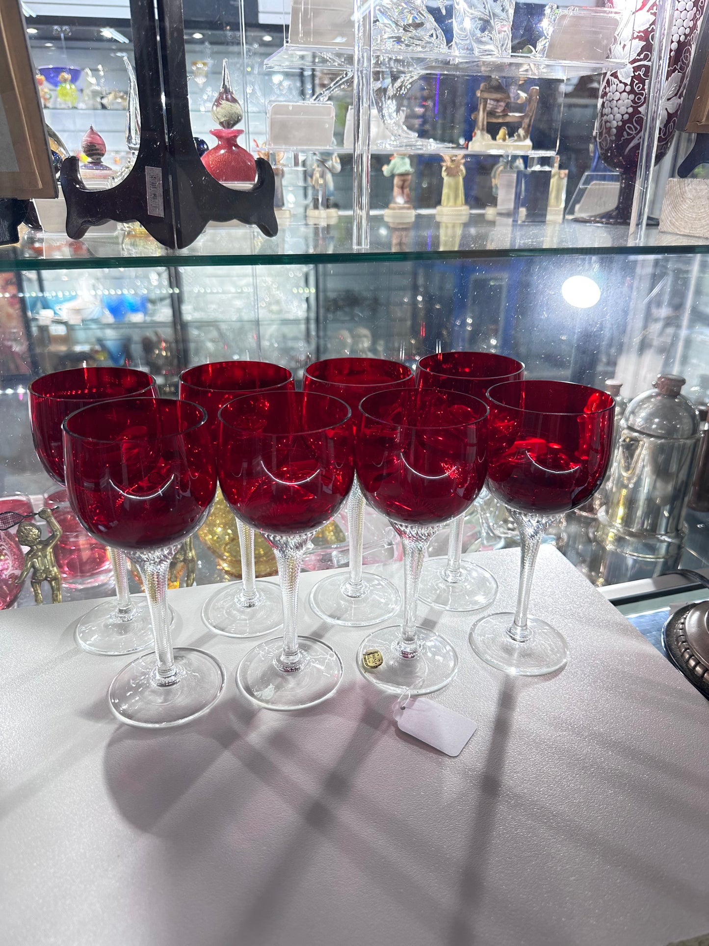 8p 1970s Ruby Bohemian Crystal Glasses