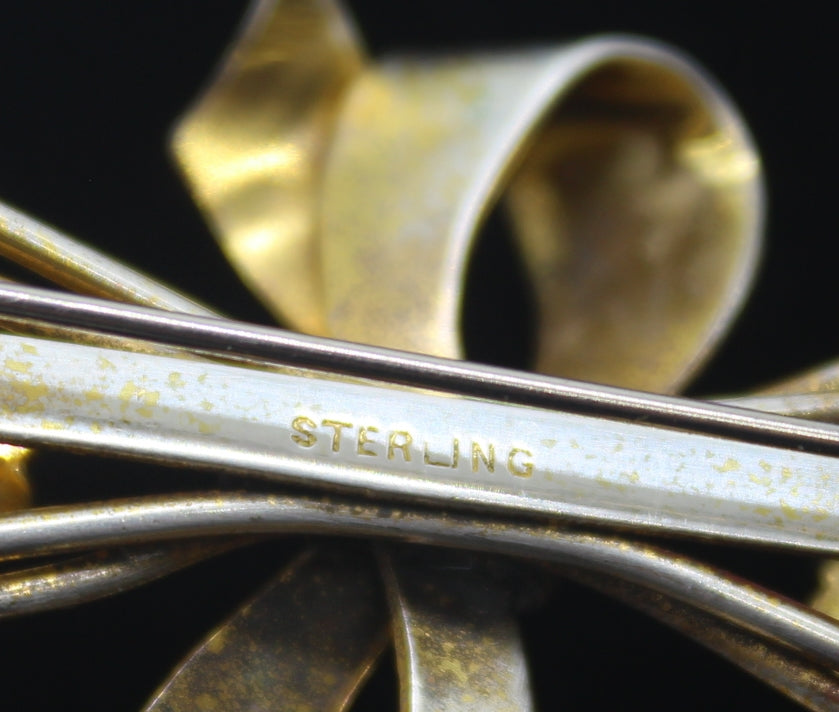 1940s Sterling Amber Rhinestone Brooch
