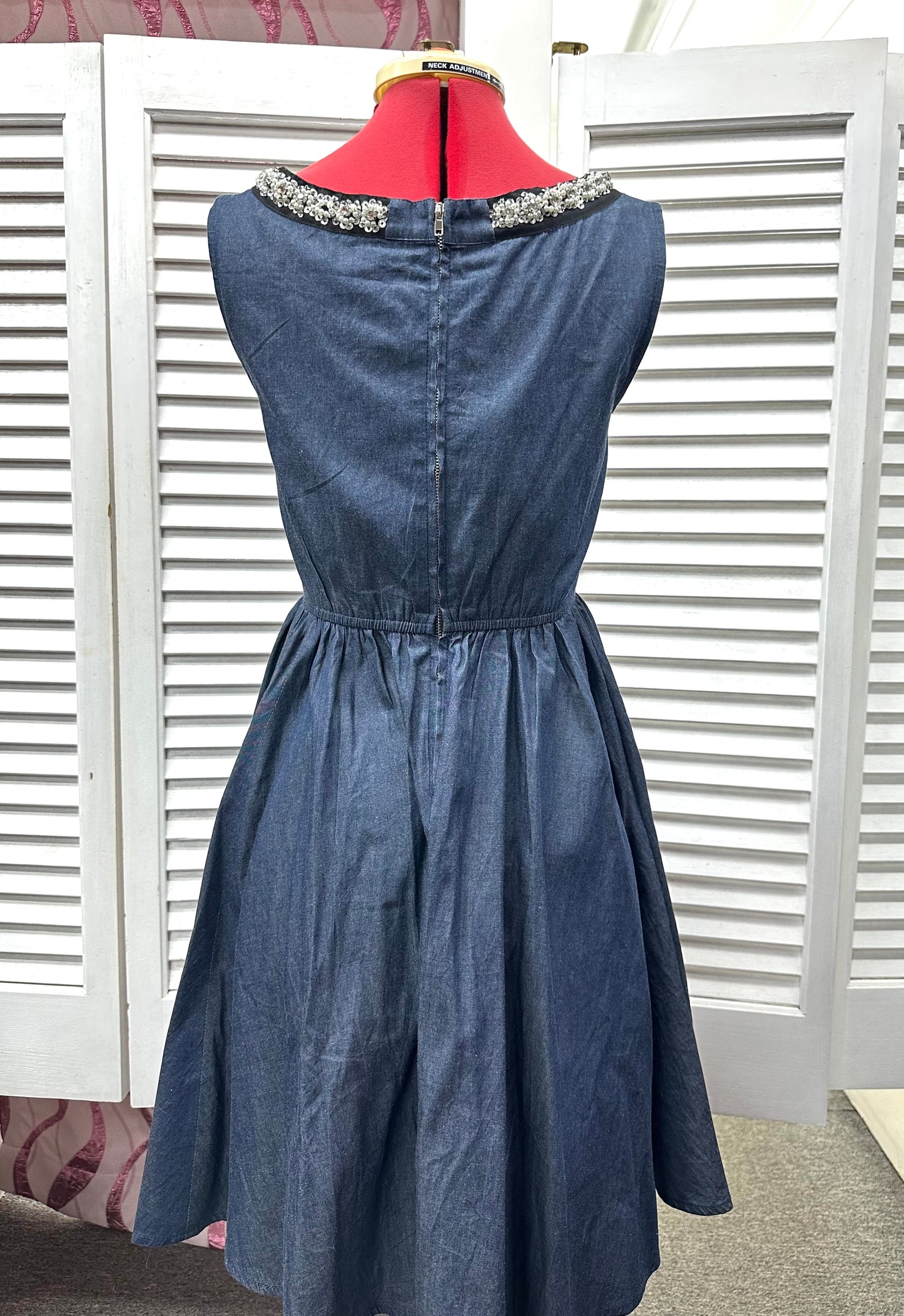 Vintage Blue Denim and Sequin Fit Flare Dress