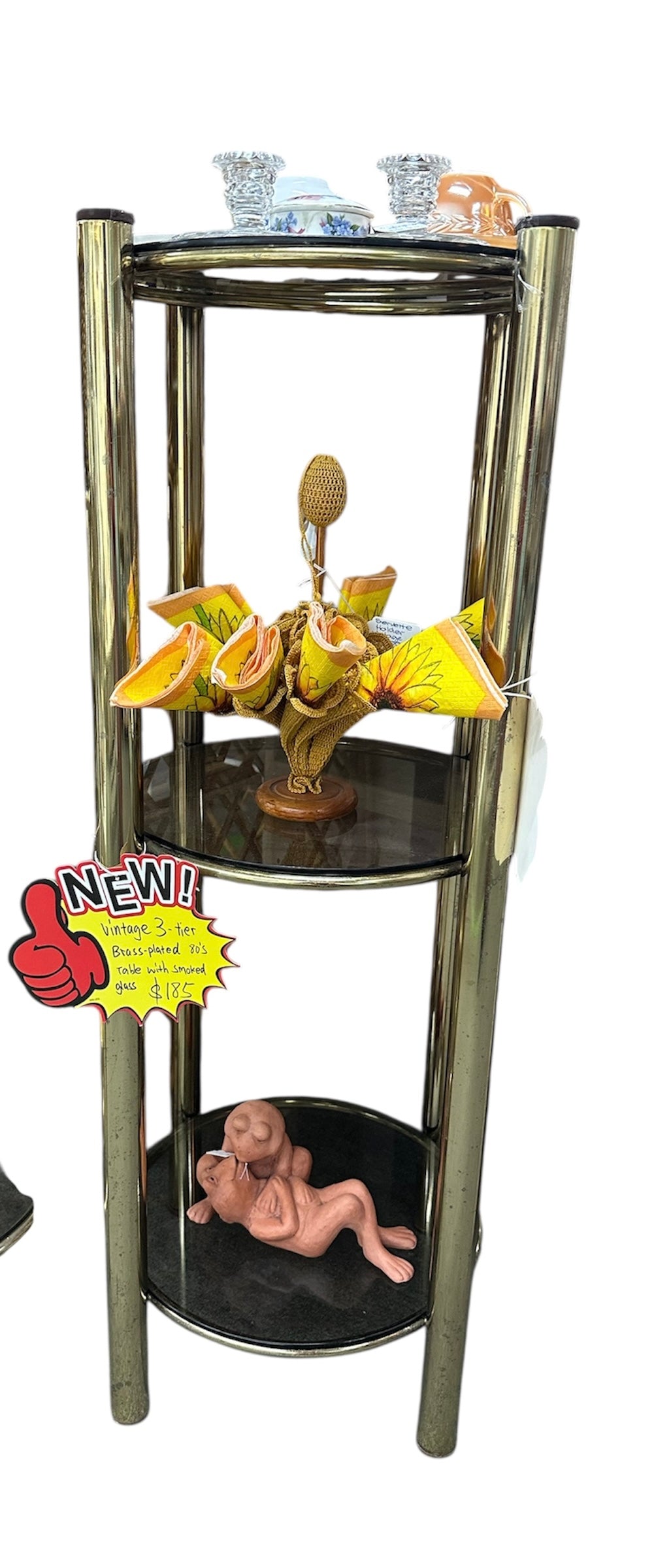 Vintage Brass & Glass Three-Tier Display Stand – Art Deco Mid-Century Style