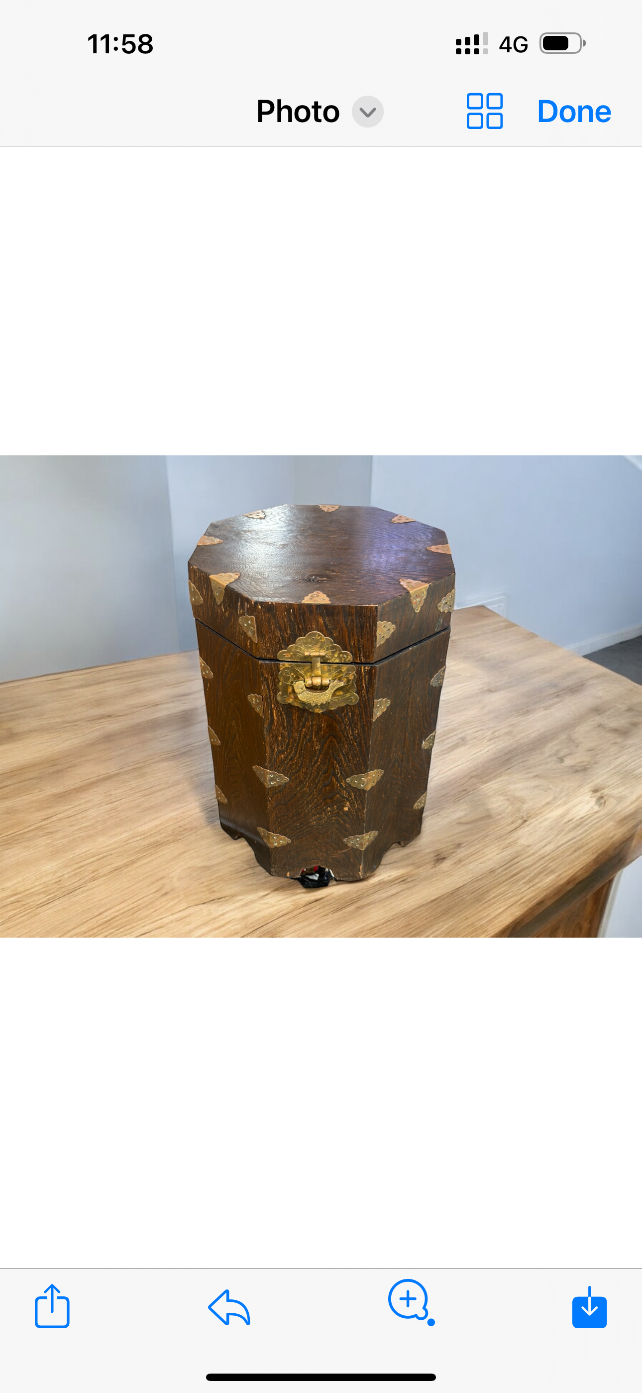 Korean elm & brass octagonal pedestal chest (46 x 30cm)