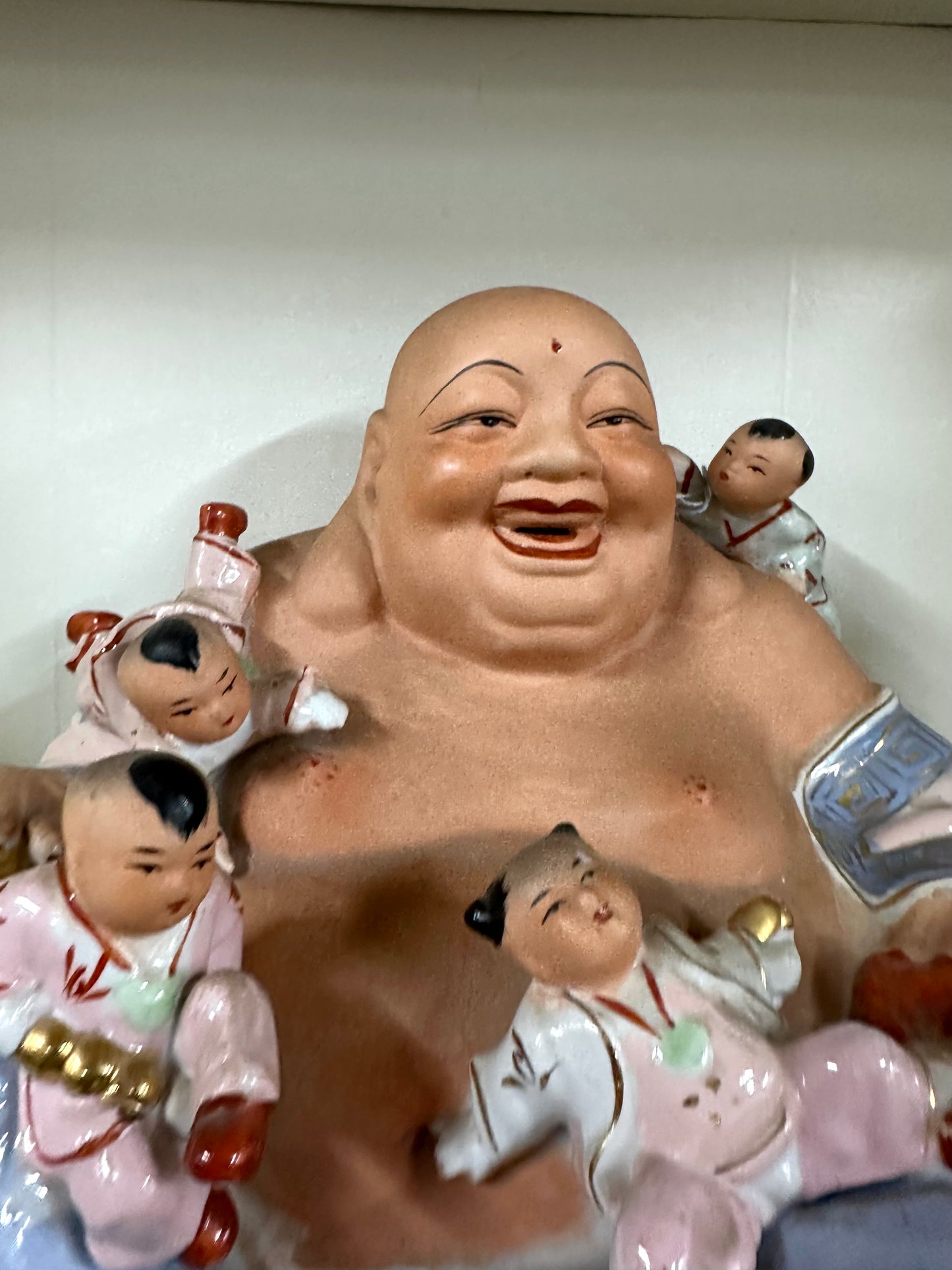 Chinese Porcelain Laughing Bhudda with Children, XL