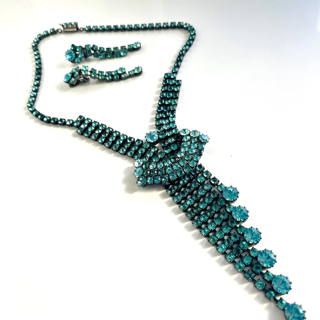 Aqua Rhinestone Necklace & Earrings