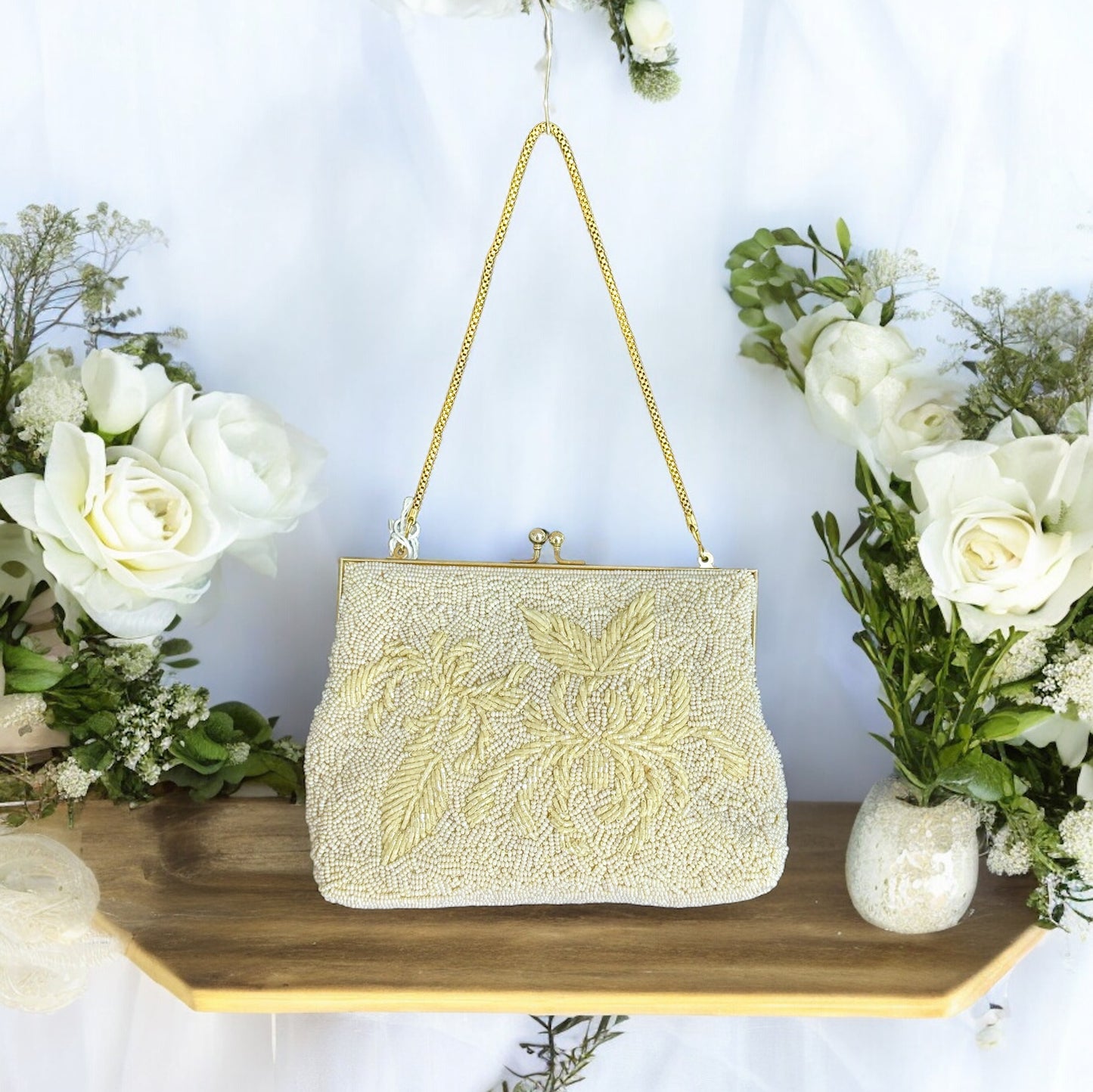 Cream Beaded Bag
