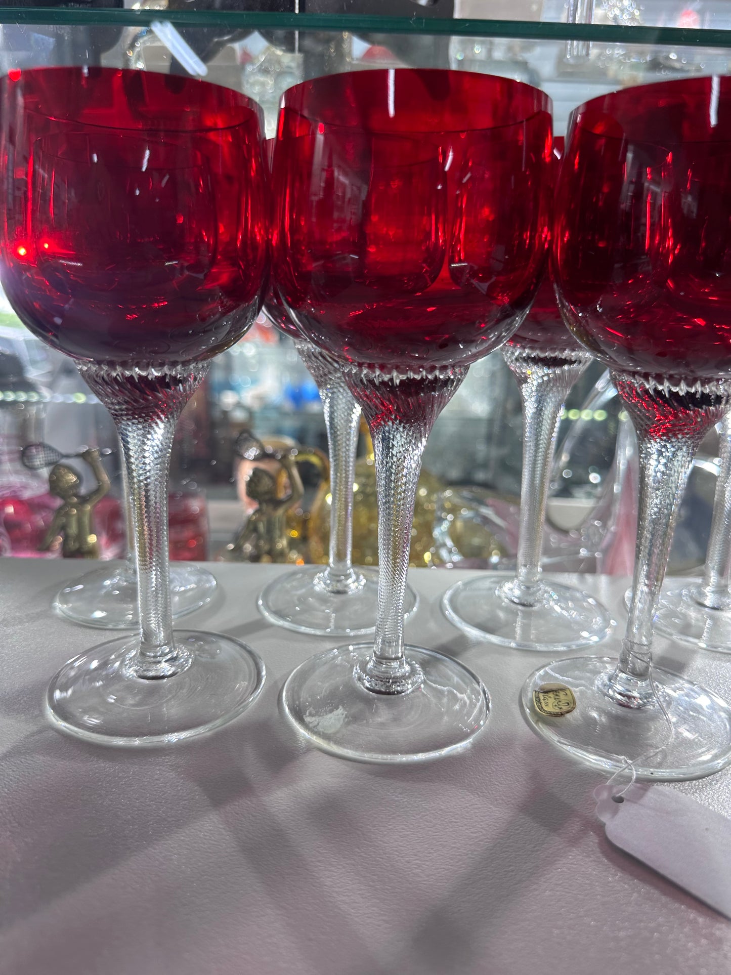 8p 1970s Ruby Bohemian Crystal Glasses