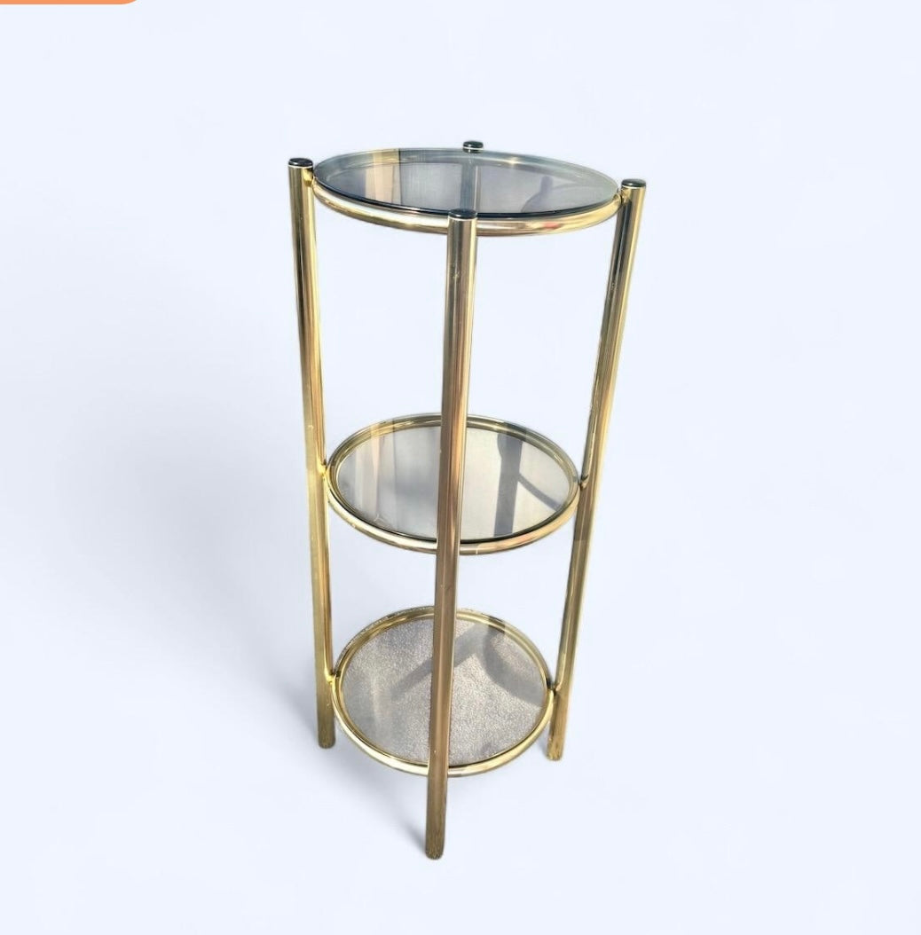 Mid-Century Brass & Glass Three-Tier Display Stand –
