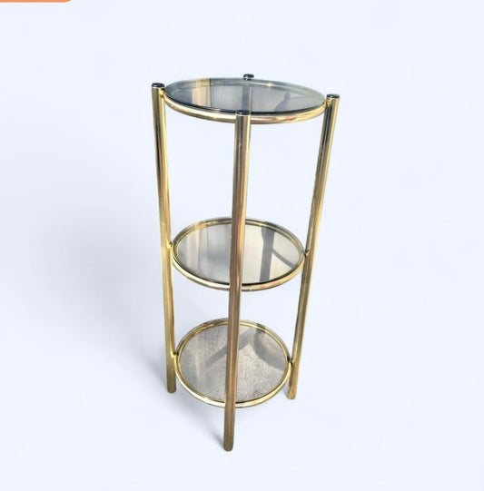 Mid-Century Brass & Glass Three-Tier Display Stand –