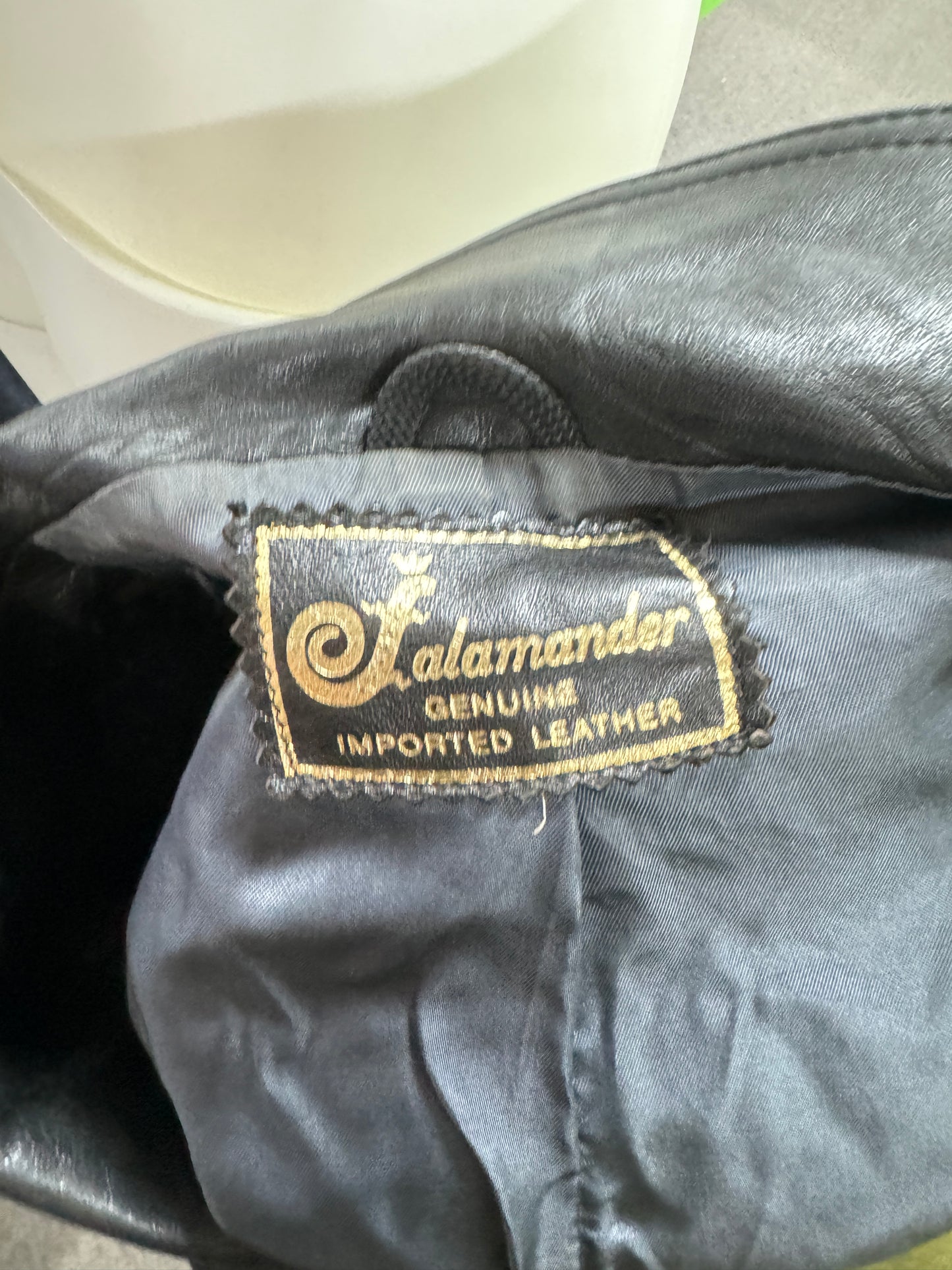 Black Salamander Leather Jacket Patch Pockets Great Condition