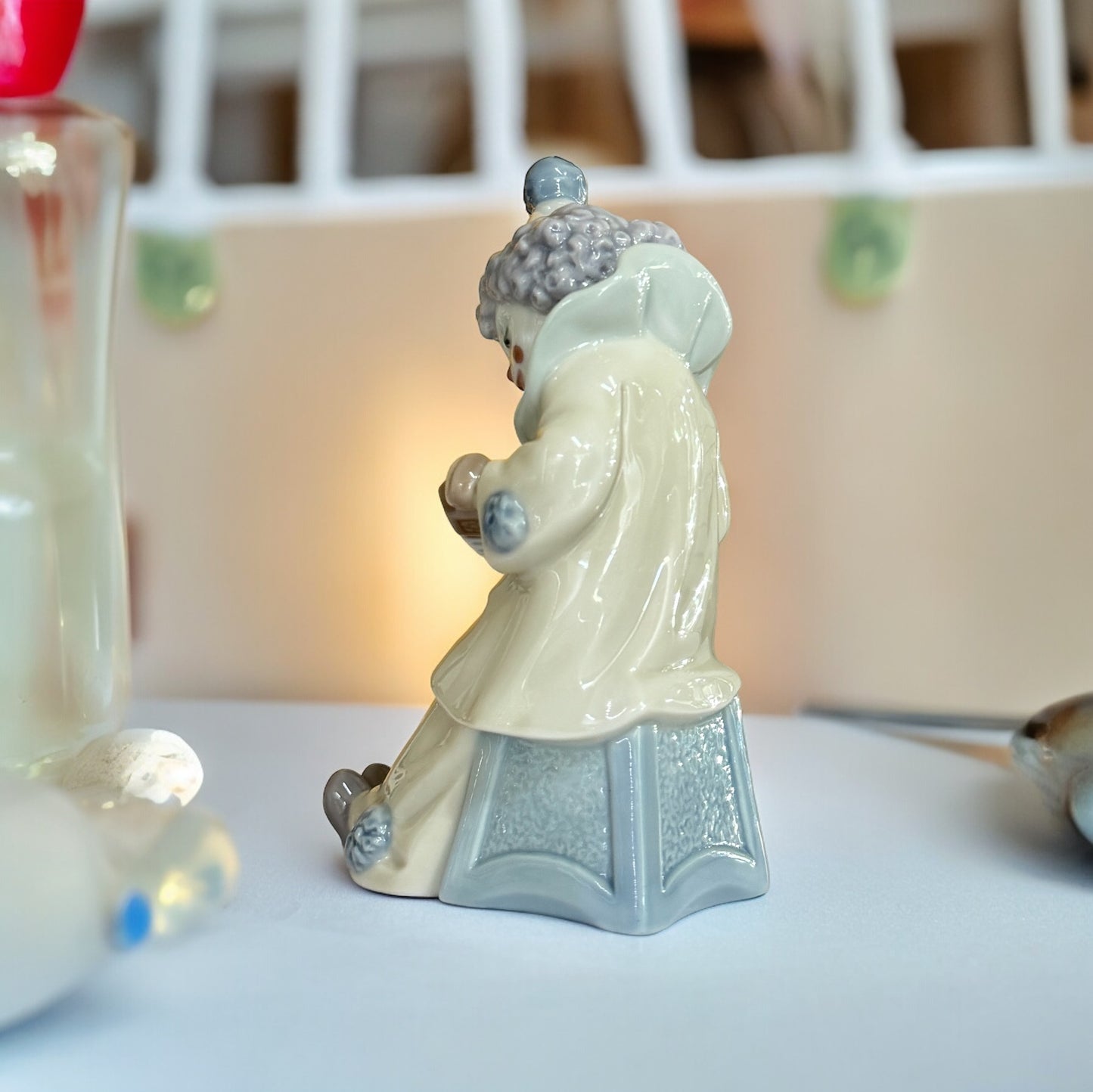 Vintage LLADRO Figurine # 5279 "Pierrot Concertina" Clown With Puppy Dog