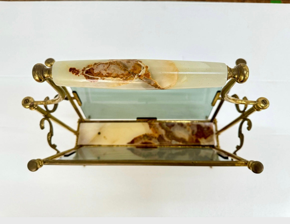 Rare 60's Brass glass&Onyx magazine rack by Masion bagus