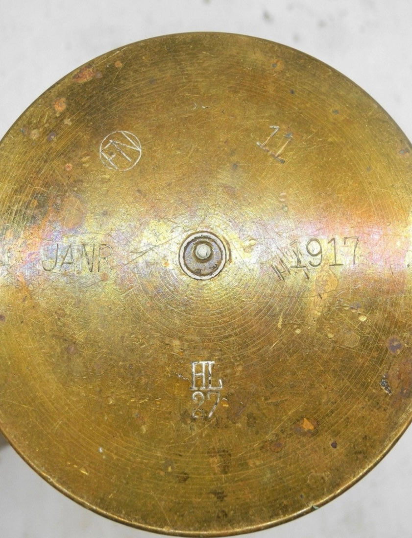 Pair of WWI Trench Art Brass Shell Case Vases — Dated 1917