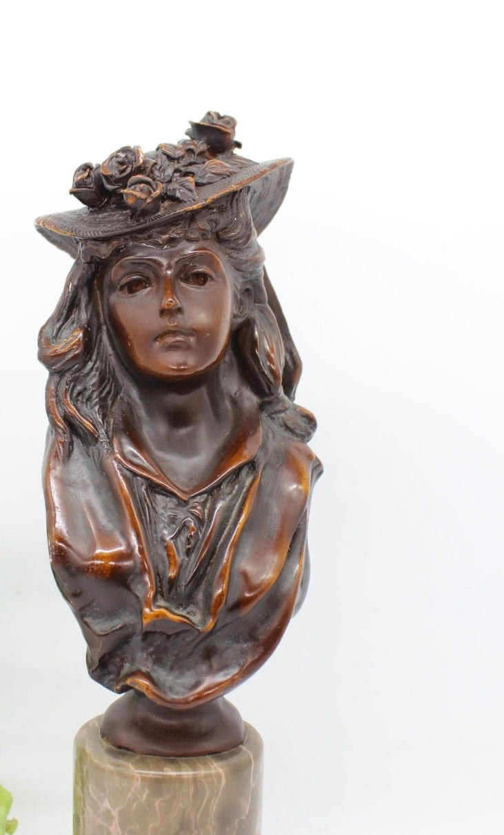 Signed Bronze Sculpture Bust On Mable Base