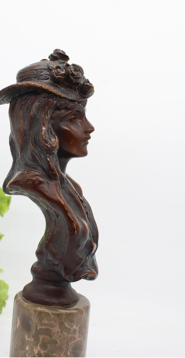 Signed Bronze Sculpture Bust On Mable Base
