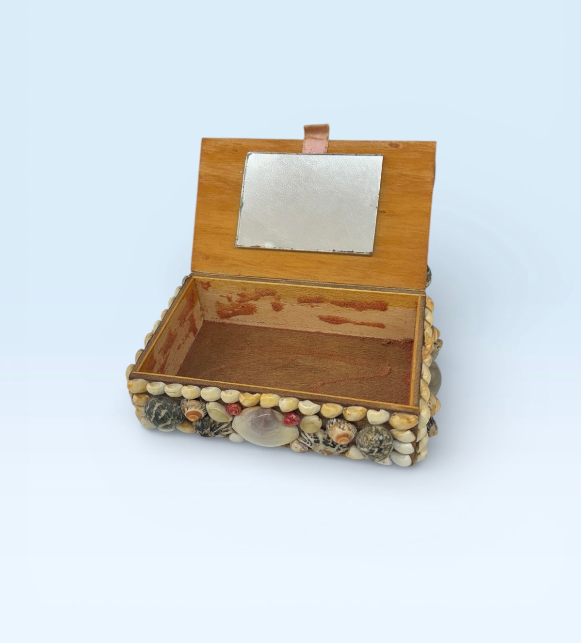 Vintage Shell made trinket box,jewelry box,vintage box,wooden box