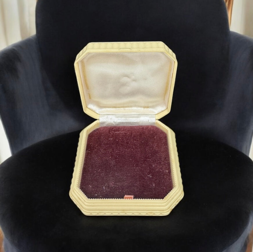 Vintage Casecraft Jewellery Box, Ivory Quilted Plastic Trinket Box, Velvet Interior, Made in Australia