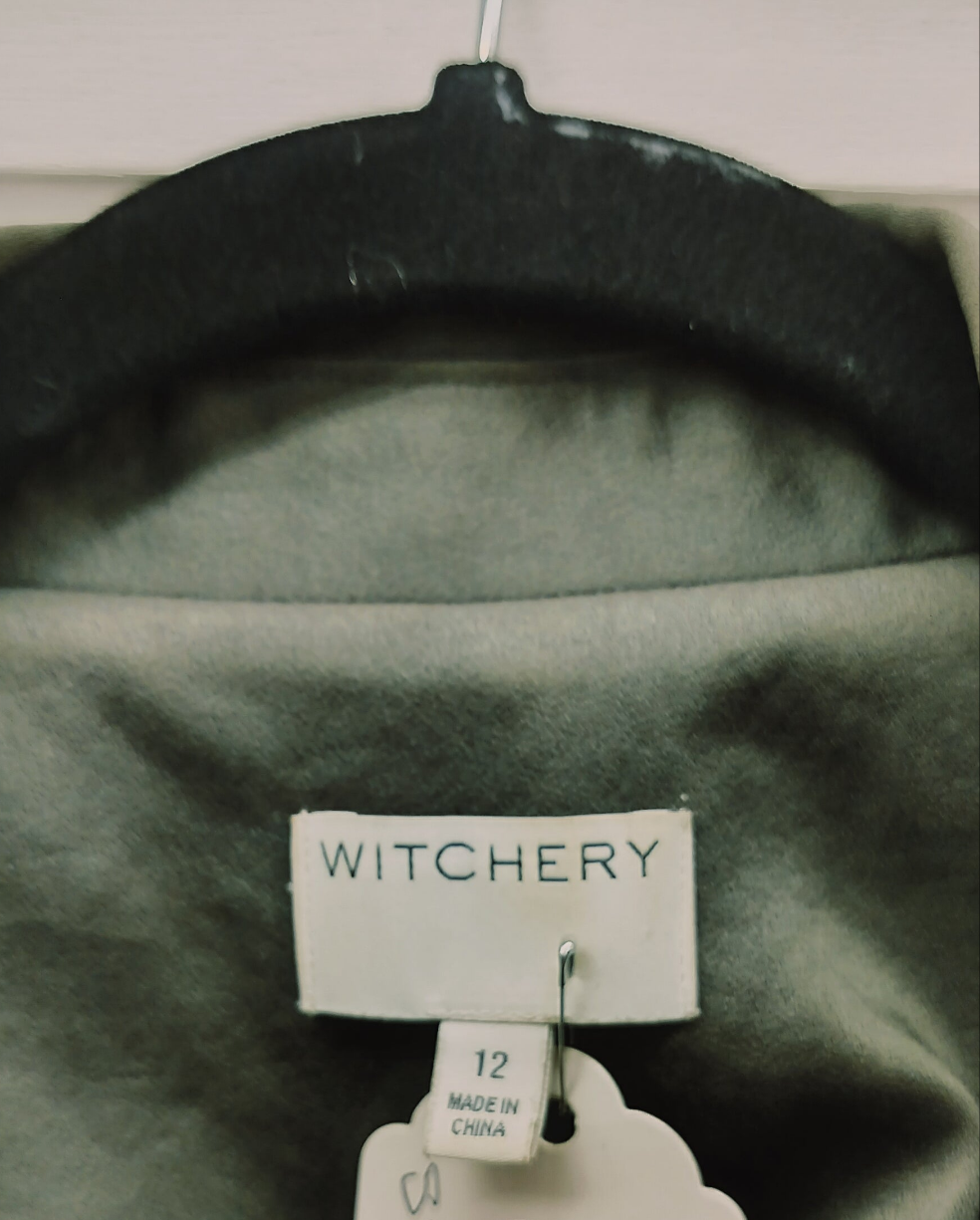 Witchery sage green jacket with stylish belt, lots of pockets for use. Size- 12.