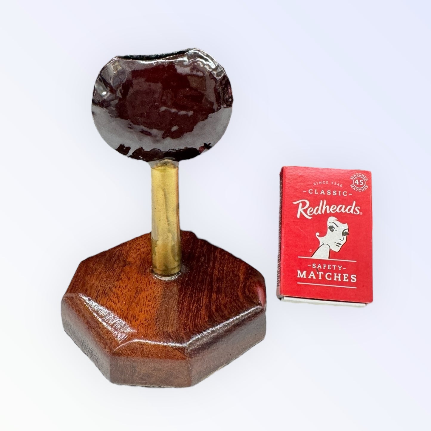 Vintage Nut toothpick holder with wooden base