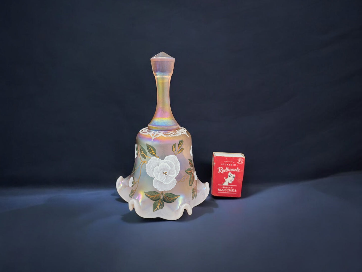 Fenton Art Glass Designer Series Limited Hand Painted Peach Satin Glass Bell 1236/2500