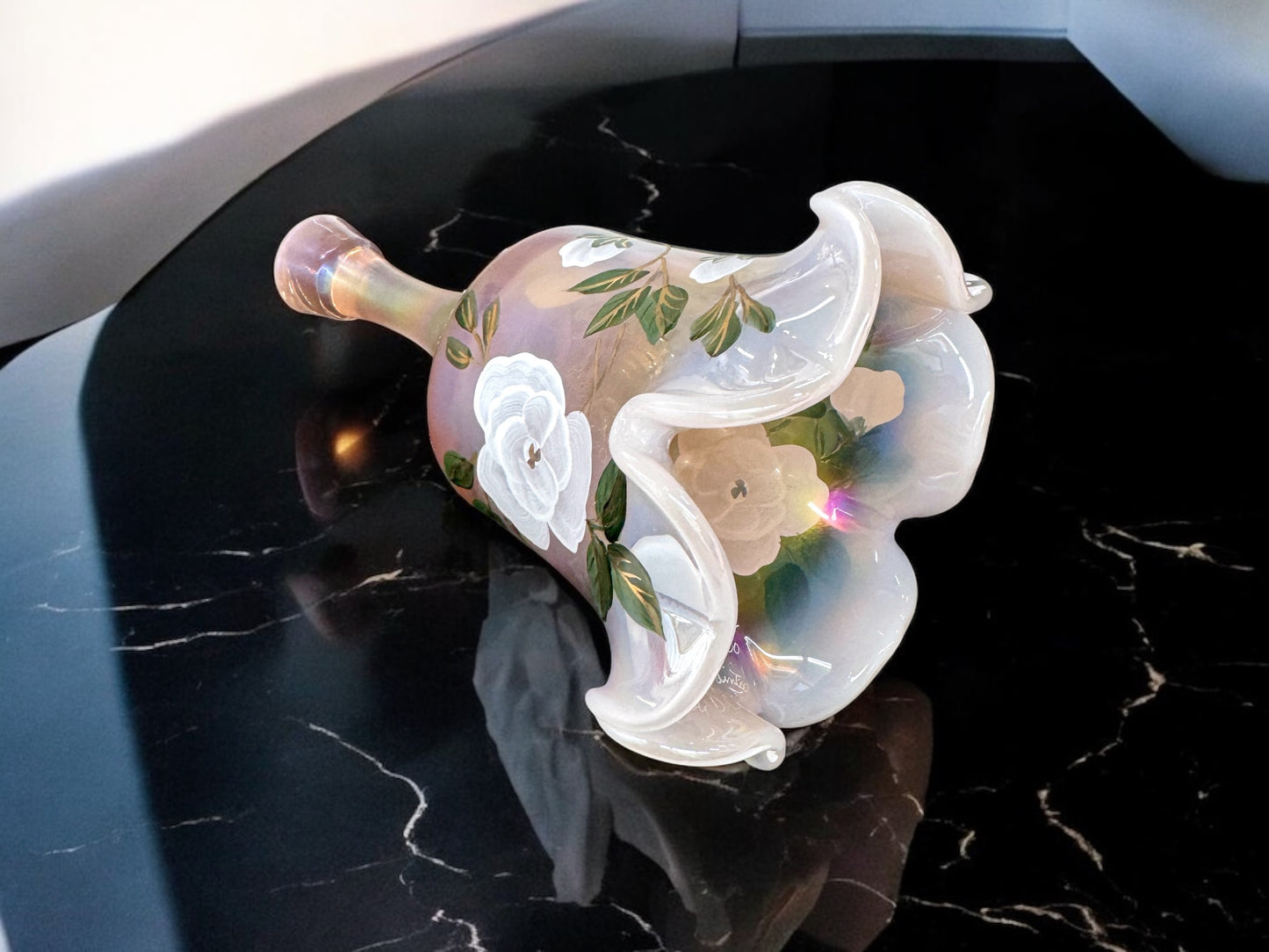 Fenton Art Glass Designer Series Limited Hand Painted Peach Satin Glass Bell 1236/2500