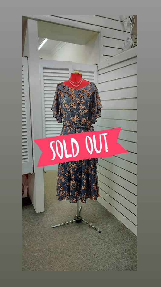 Maiocchi grey + burnt orange velvet dress. Size-14.