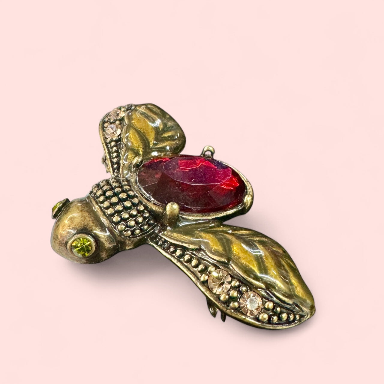 Red Rhinestone Bee Brooch