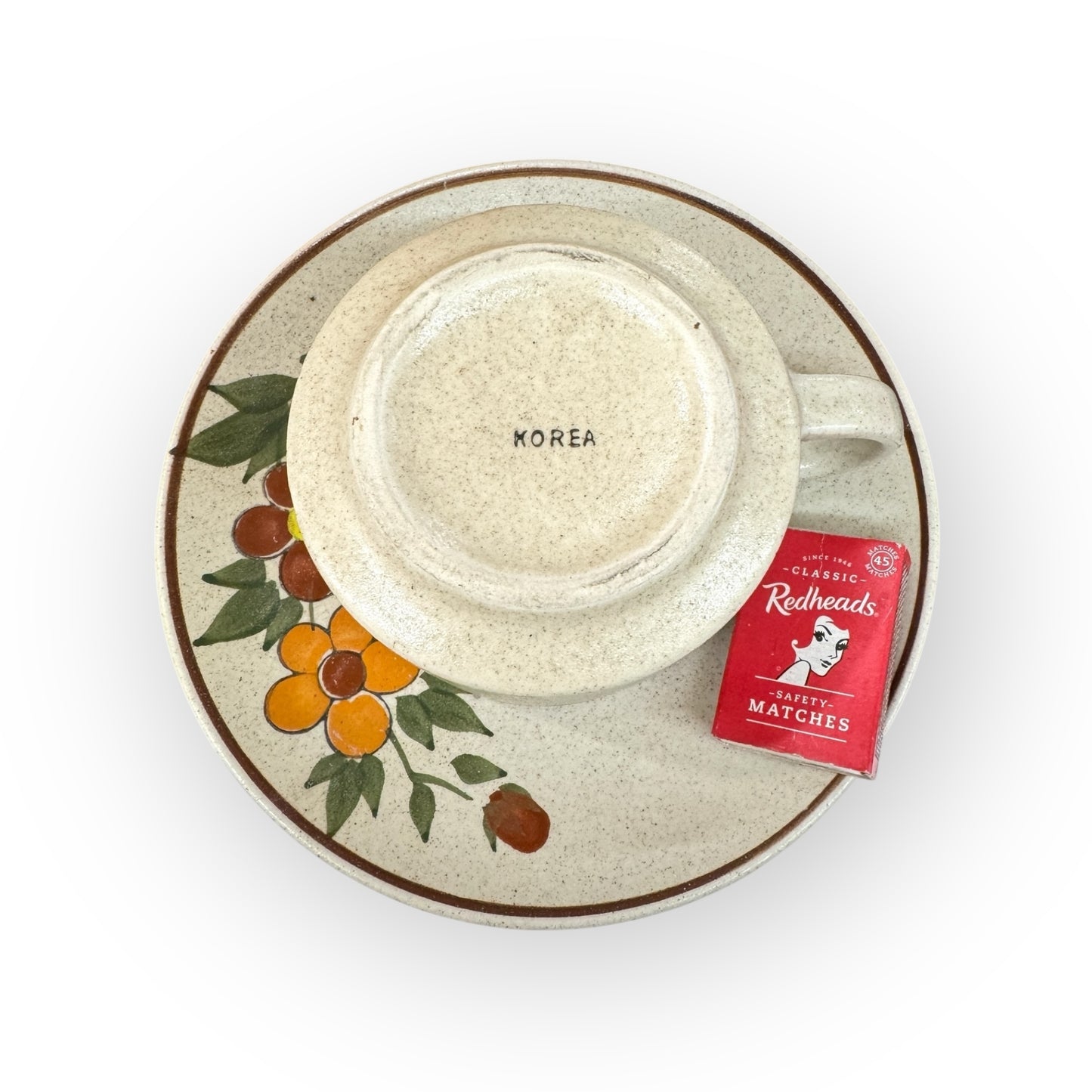 Large Korea made pottery cup and saucer
