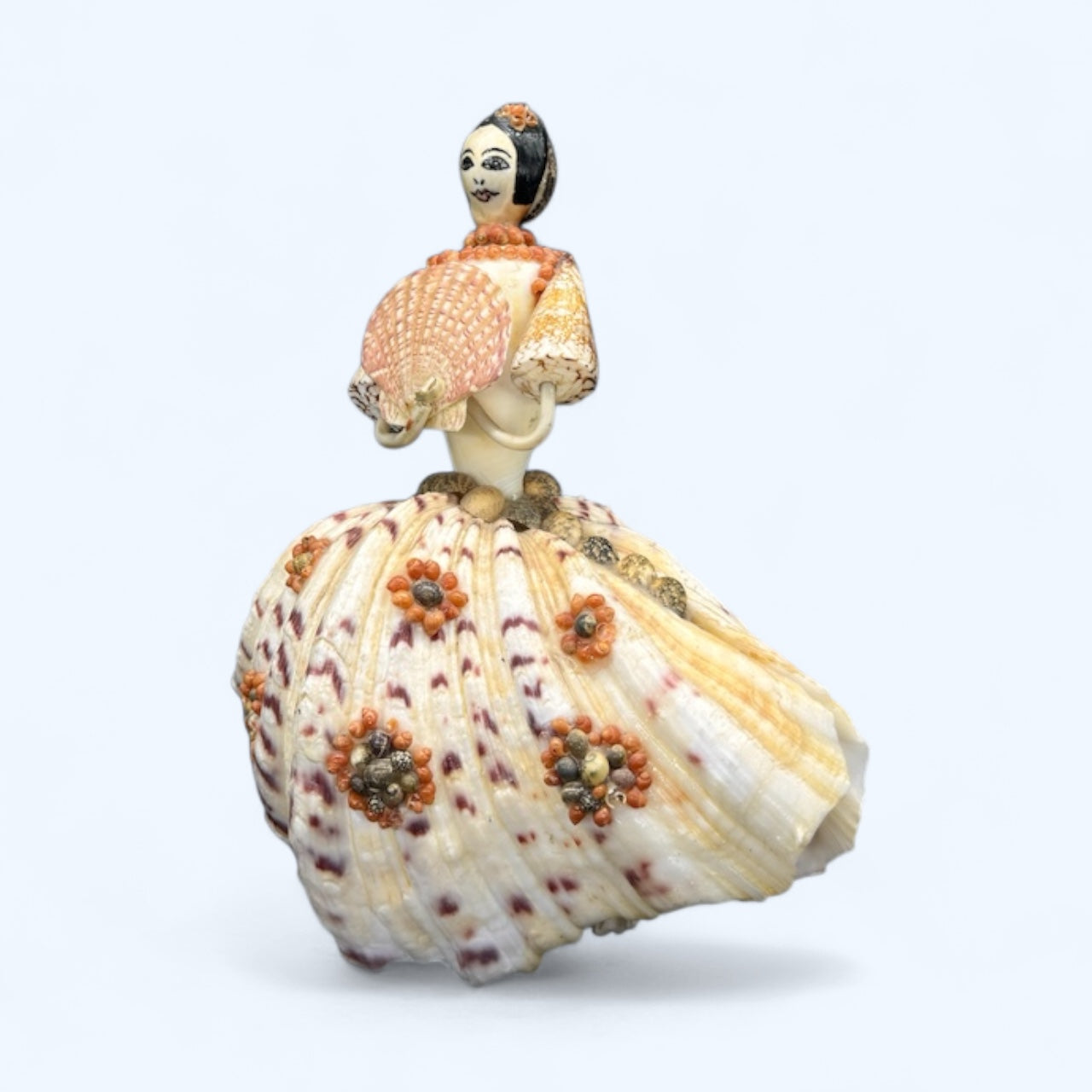 MCM 1960’s seashell made lady in clamshell dress,seashell,elegant,folk art