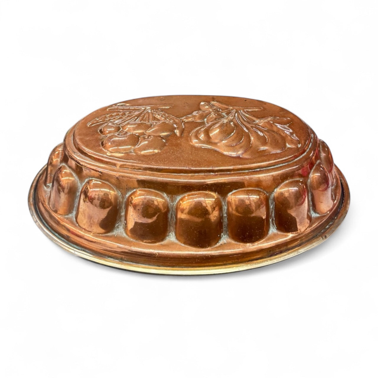 Vintage big Copper cake Mold, Hanging Fruit Motif with Hook