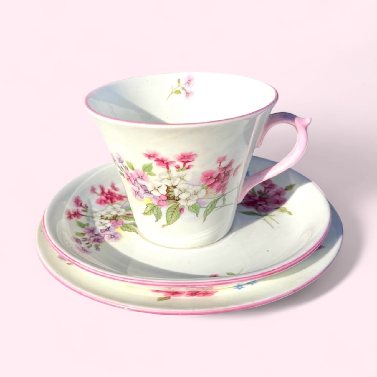 Shelley New Cambridge shape Stocks pattern tea trio,1940-1960’s