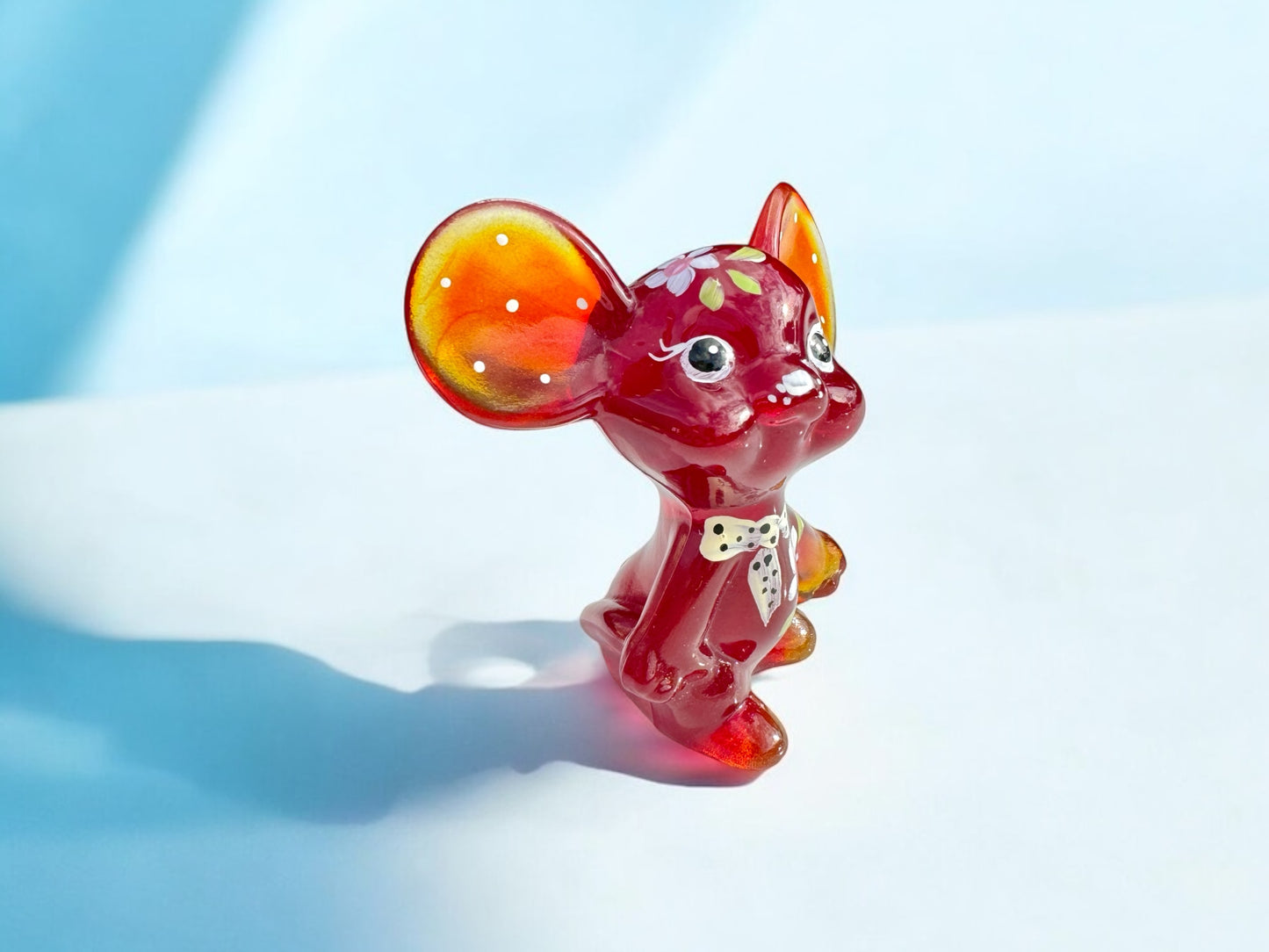 Fenton Ruby Red Glass Mouse Handpainted Signed, home decor